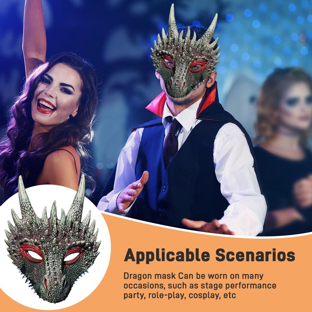 WFKKMEQ Halloween Dragon Mask, 3D Animal Dragon Masks, Halloween Masquerade Costume Party Unisex Fancy Dress Outfit - Image 4