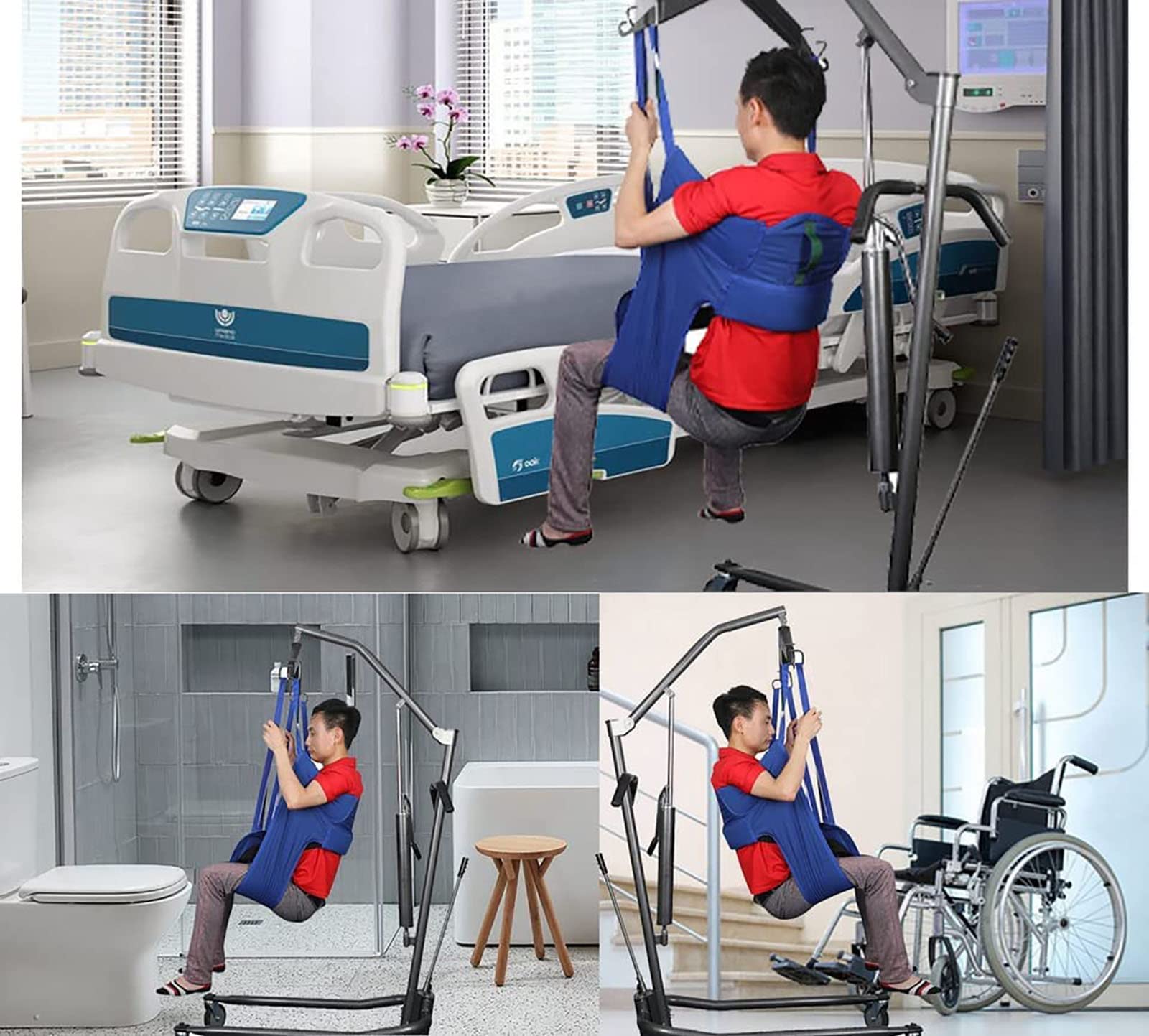 ArnéS ElevacióN Paciente Cuerpo Completo Cinturón de transferencia de uso doméstico, eslinga de ducha de cuatro puntos de apoyo, eslingas médicas para pacientes con recorte para inodoro, para asistenc