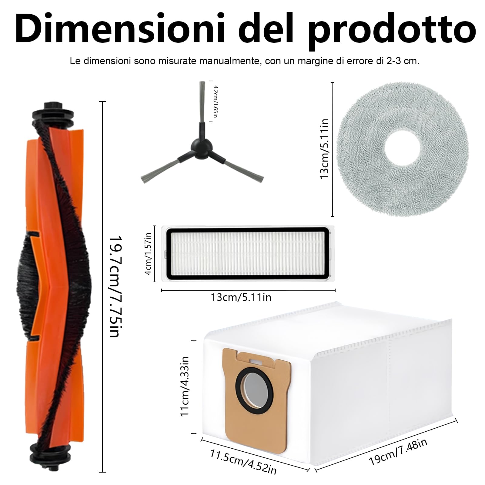 19 Pezzi Accessori per Xiaomi X20 Max/X20 Pro Aspiratore, 1 Spazzola Principale, 4 Filtri, 4 Asciugamani, 6 Sacchi di Polvere, 7 Spazzole Laterali, per Xiaomi X20 Max, X20 Pro Accessori