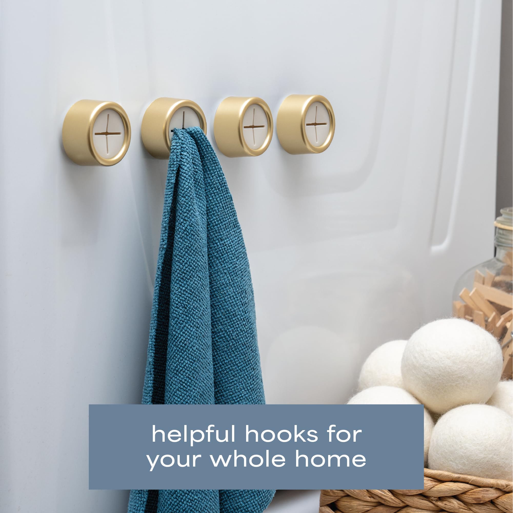 Brushed Gold Push Towel Hooks - 4 Pack -4