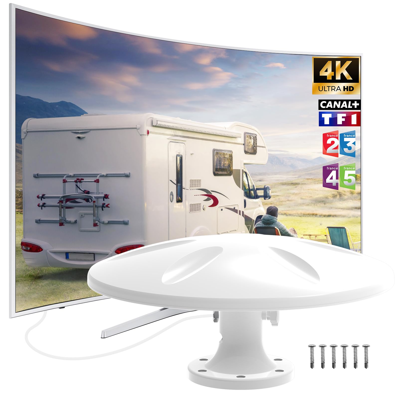 Antena de TV Interior TNT Potente, Antena de TV Exterior Potente de Señal de Alta Ganancia, Antenas TNT Exterior, Antena Omnidireccional TNT para Camping Caravana, Camión