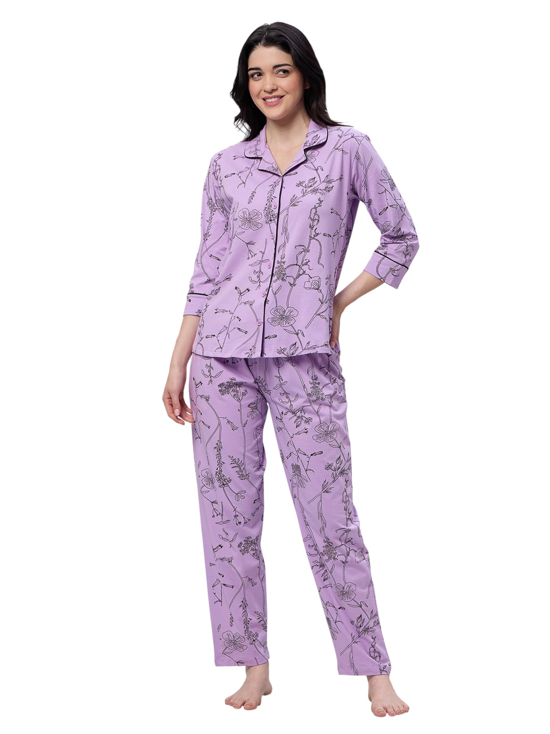 Women's Cotton Floral Print Shirt & Payjama Full Sleeve Nightsuit Set-image-31