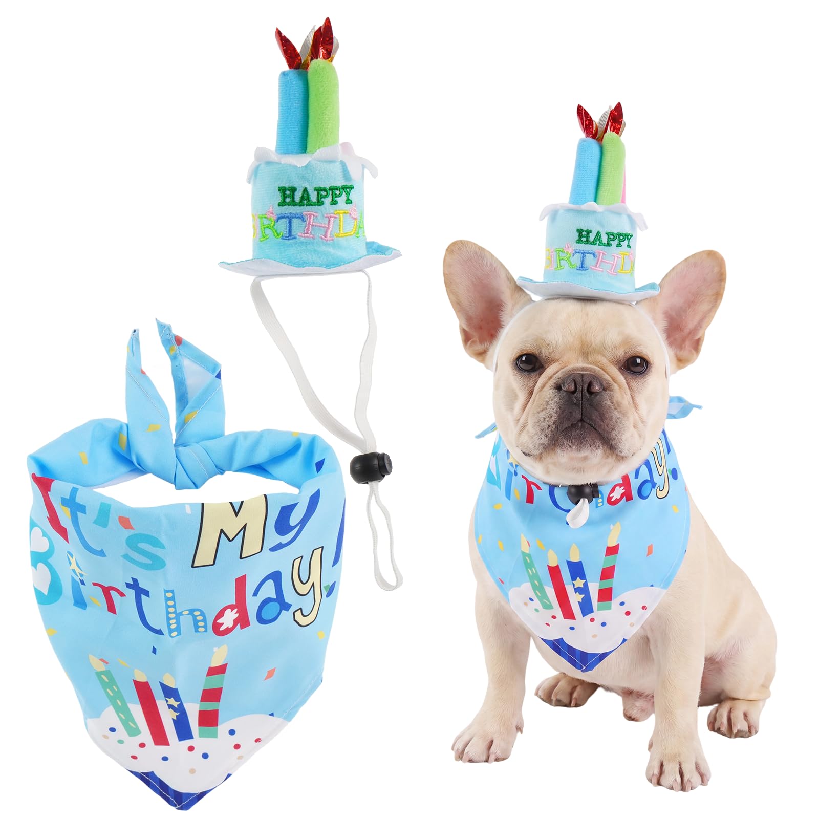 Dog Birthday Hat and Bandana Set, Pet Birthday Outfit for Dogs & Cats