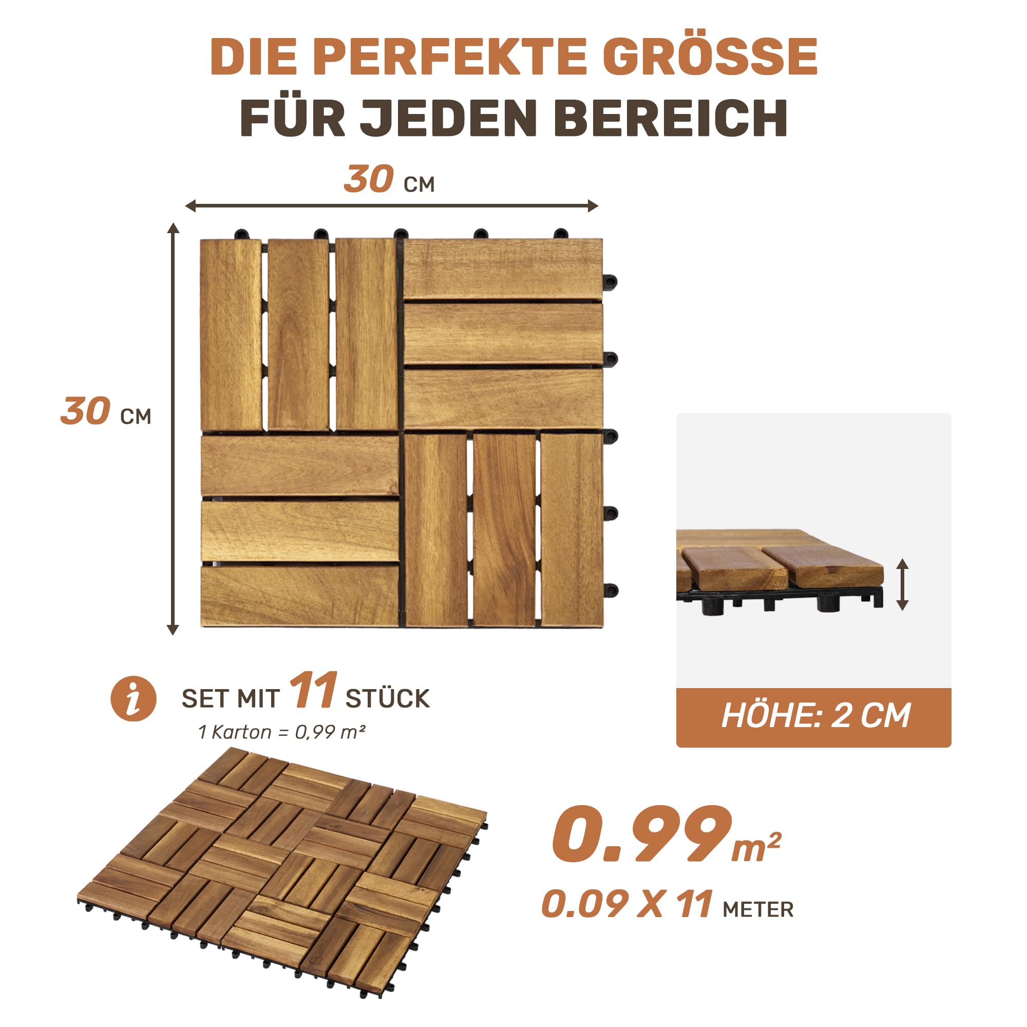 Terrassenfliesen aus Akazienholz Schachbrettmuster (32, Naturbraun)