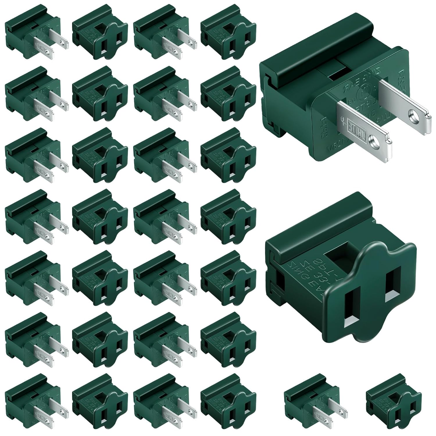 Macarrie 30 Pack Christmas SPT-1 Green Inline Pass Through Slip Plug Include 15 Female 15 Male Vampire Zip Plug for Christmas and Halloween Lighting Decorations