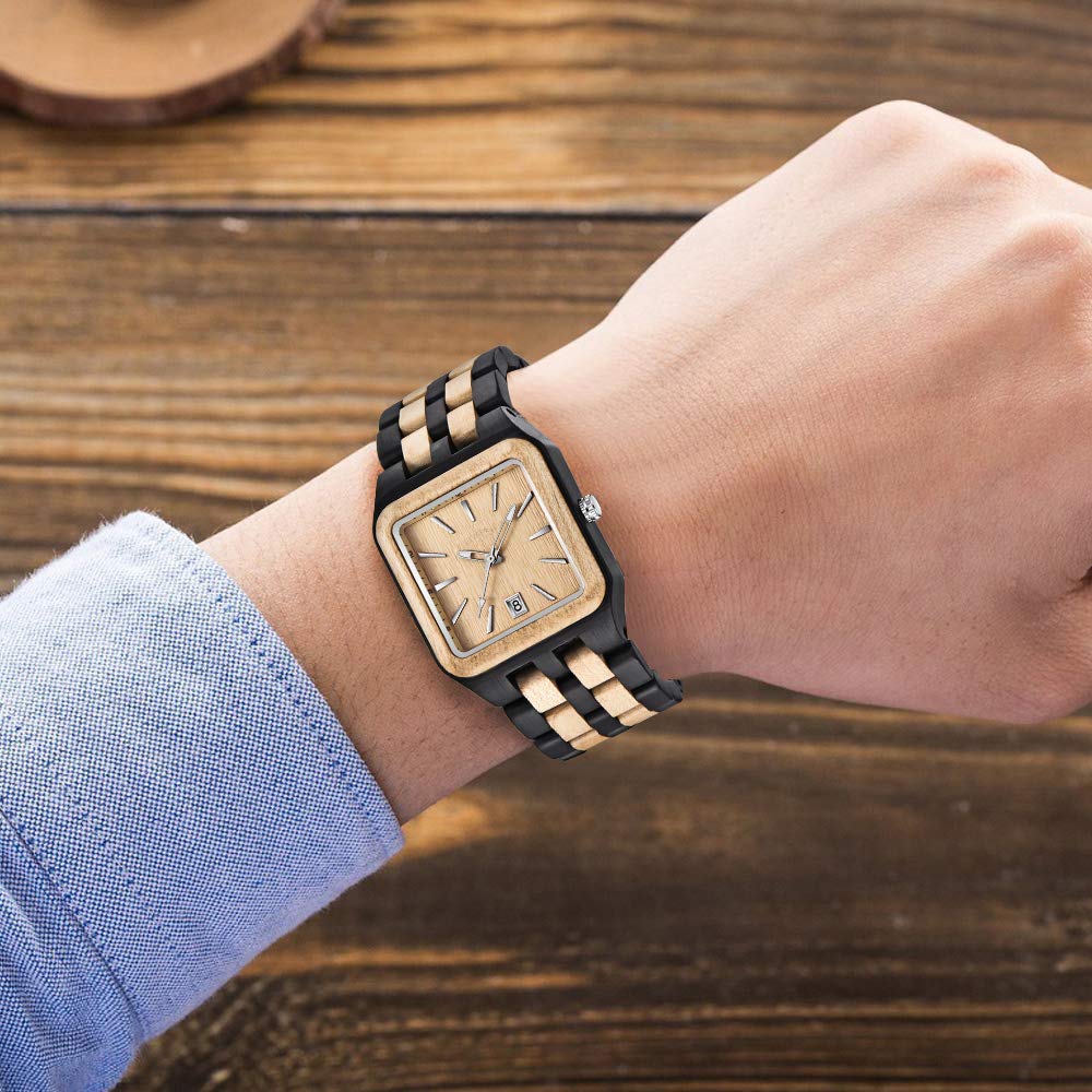 Reloj de madera rectangular de los hombres Movimiento de cuarzo Relojes de madera para hombres relojes para hombre