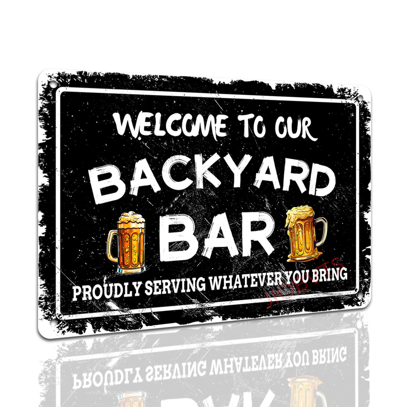 peiyeety Tin Sign Welcome to Our Backyard Bar Proudly Serving Whatever You Bring Vintage Metal Signs for Man Cave Bar Home Decor 8x12inch