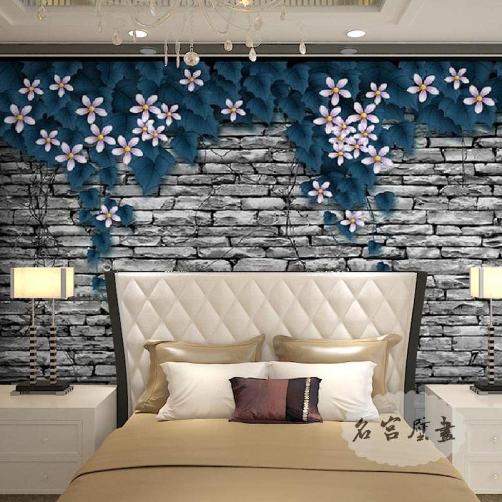 Papel Pintado Mural 3D Planta De Pared De Ladrillo De Hoja Azul Papel Pintado Mural 3D Papel Pintado De Pared Carteles De Pared Pegatina De Pared Borde Autoadhesivo Ladrillo Ba 300(ancho)x210(alto) cm