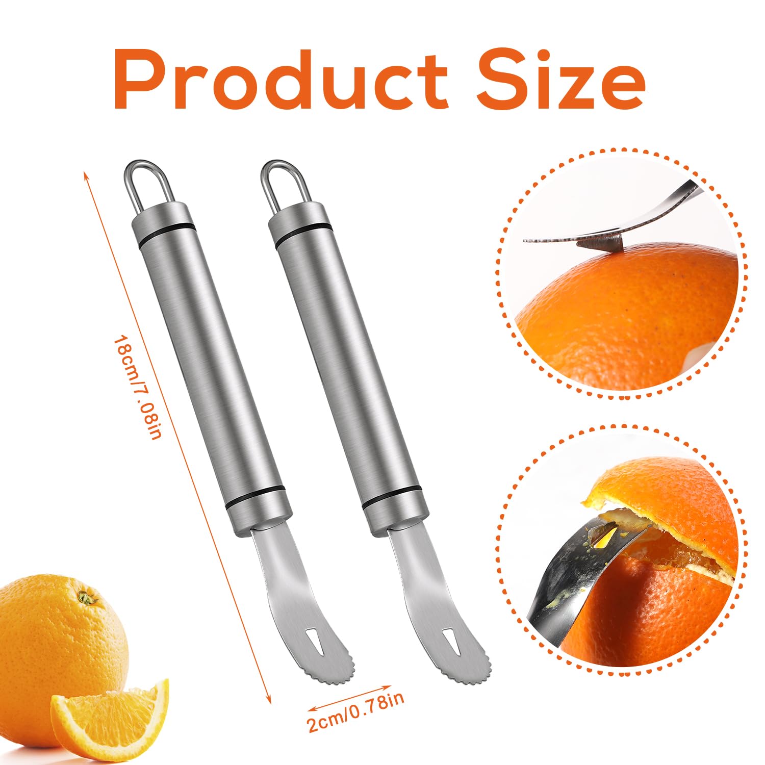 2pcs Stainless Steel Orange Peeler Tools, Long Handle Serrated Multifunctional Citrus Lemon, Pomegranate, Grapefruit Peeler Fruit Opener Peeling Tool for Kitchen Gadget Chef Tools