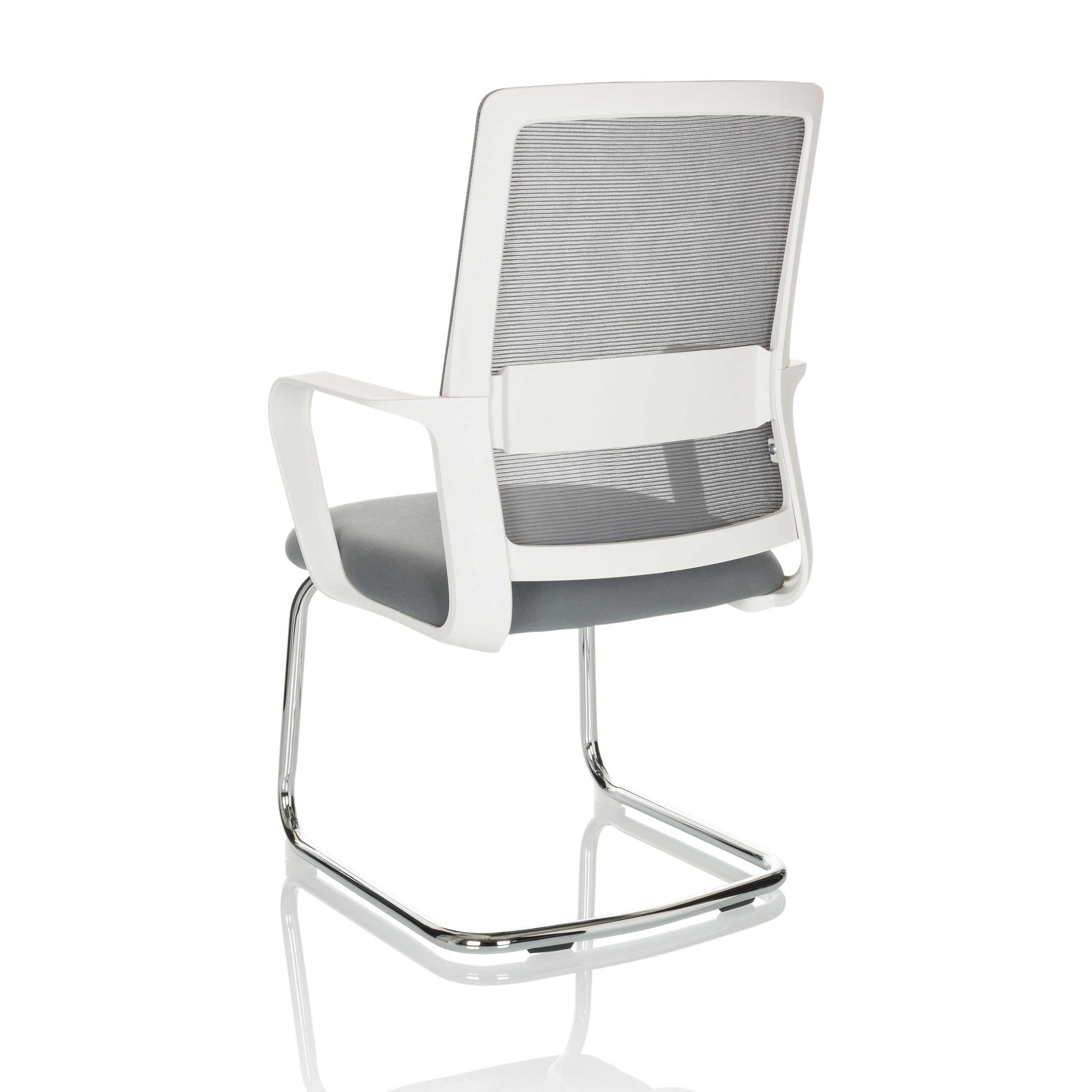 hjh OFFICE Freischwinger Stuhl Visiter W Stoff/Netzstoff Stuhl Besucherstuhl mit Lordosenstütze, ergonomisch, Grau, 729442