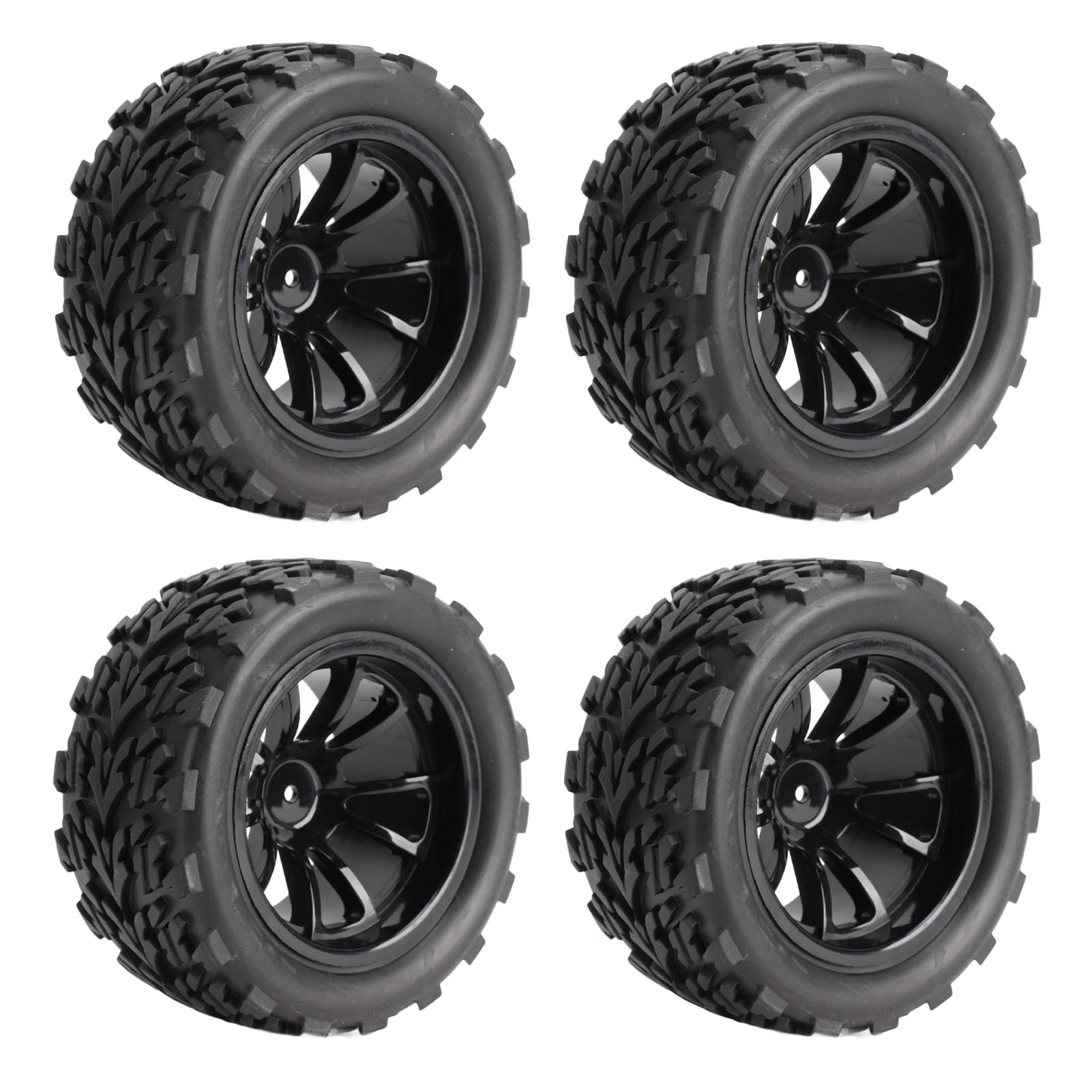 Socobeta Roues et Pneus RC 1/10, 4 Pièces RC Pneus de Voiture en Caoutchouc Noir RC Pneus et Roues Ensemble de Jantes Compatibles avec TRAXXAS Slash RC Short Course Truck 1/10