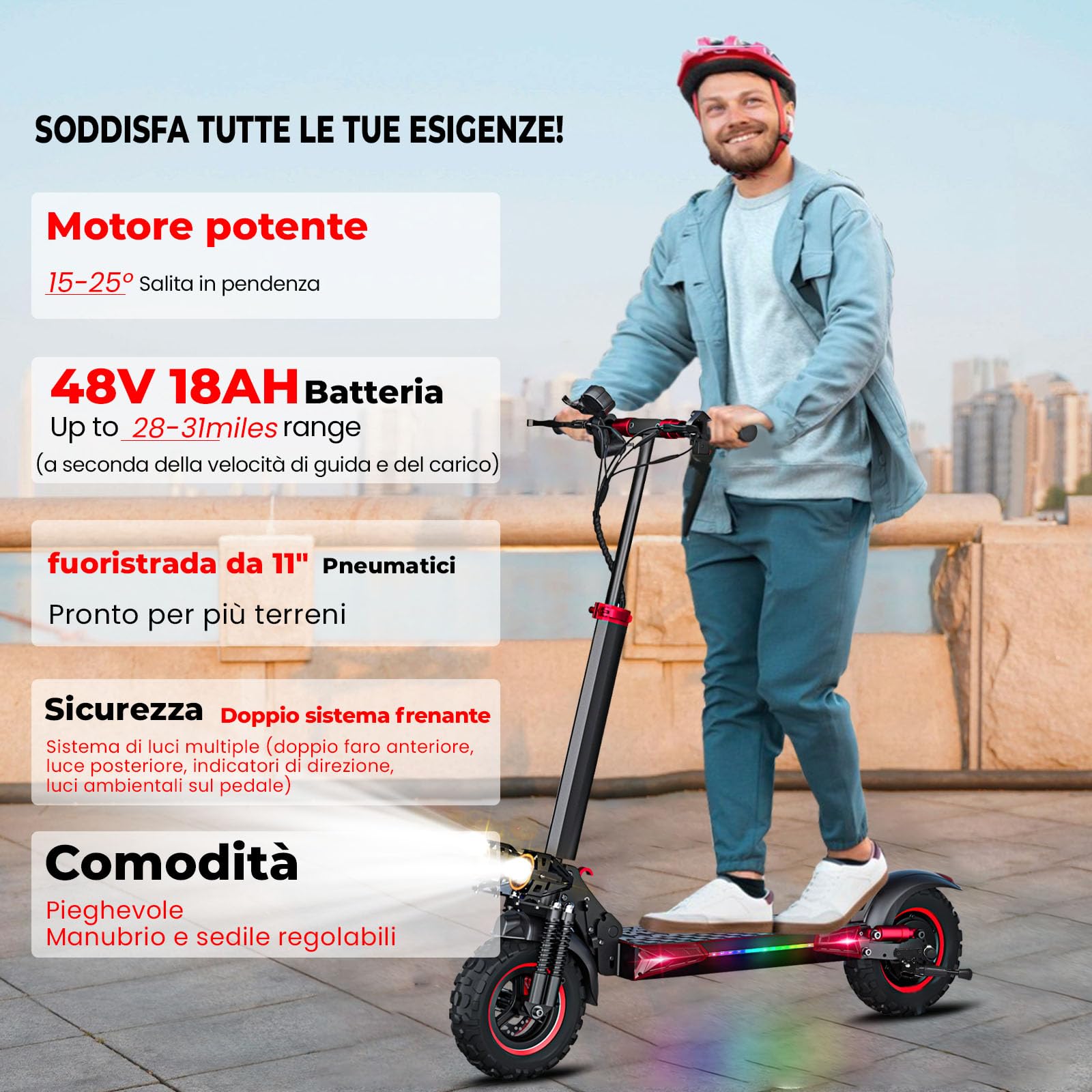 11 Pollici Monopattino Elettrico Adulto - Monopattino elettrico Pieghevole,45-55KM di Autonomia, Batteria 48V 18Ah,Monopattino Elettrico Tutto Terreno con Doppia Sospensione,Carico Massimo 150KG