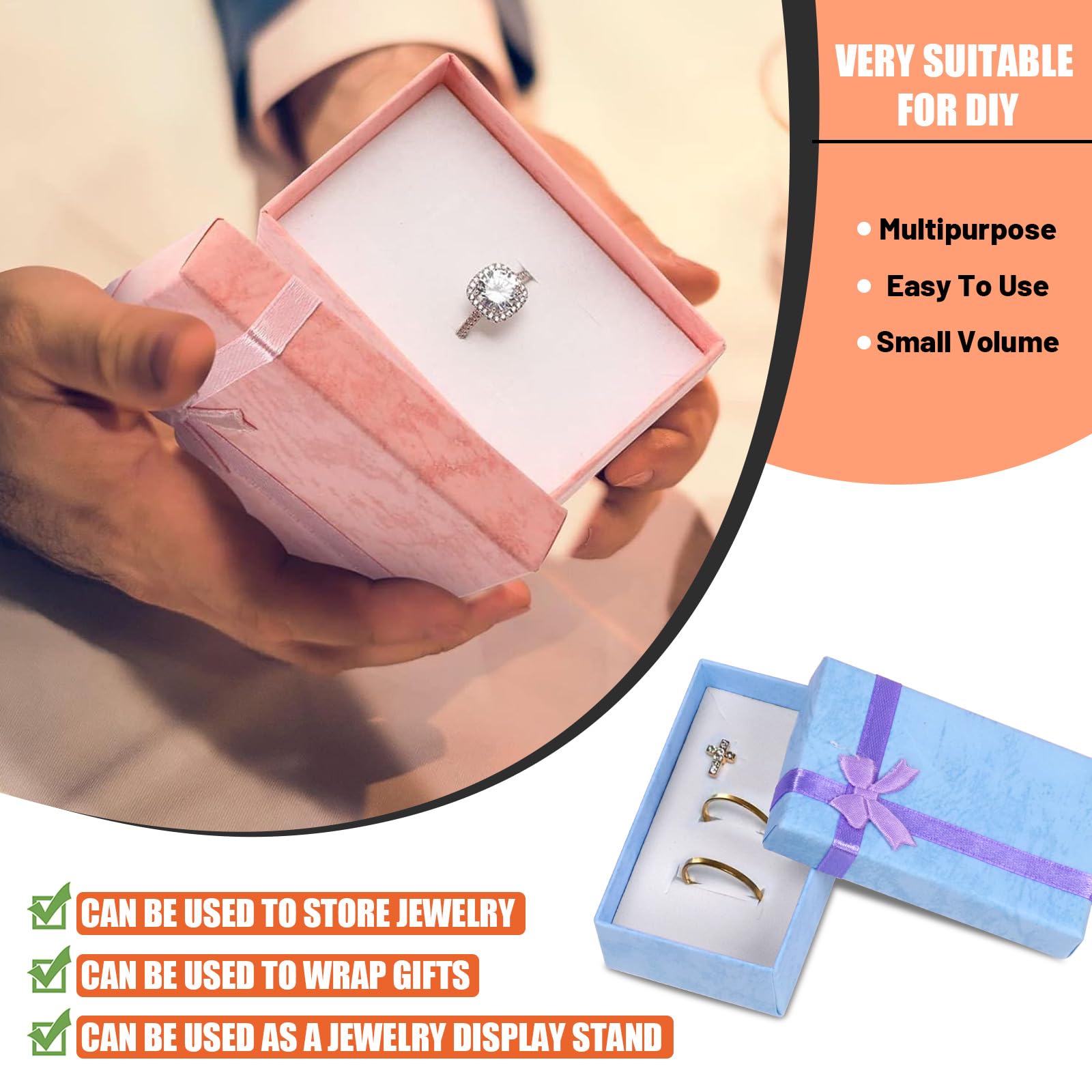 Tanstic 24Pcs Jewelry Gift Boxes Set, 3.2 x 2 x 1.1 Inch 6 Colors Cardboard Jewelry Boxes Small Gift Boxes for Rings Pendants - Image 3