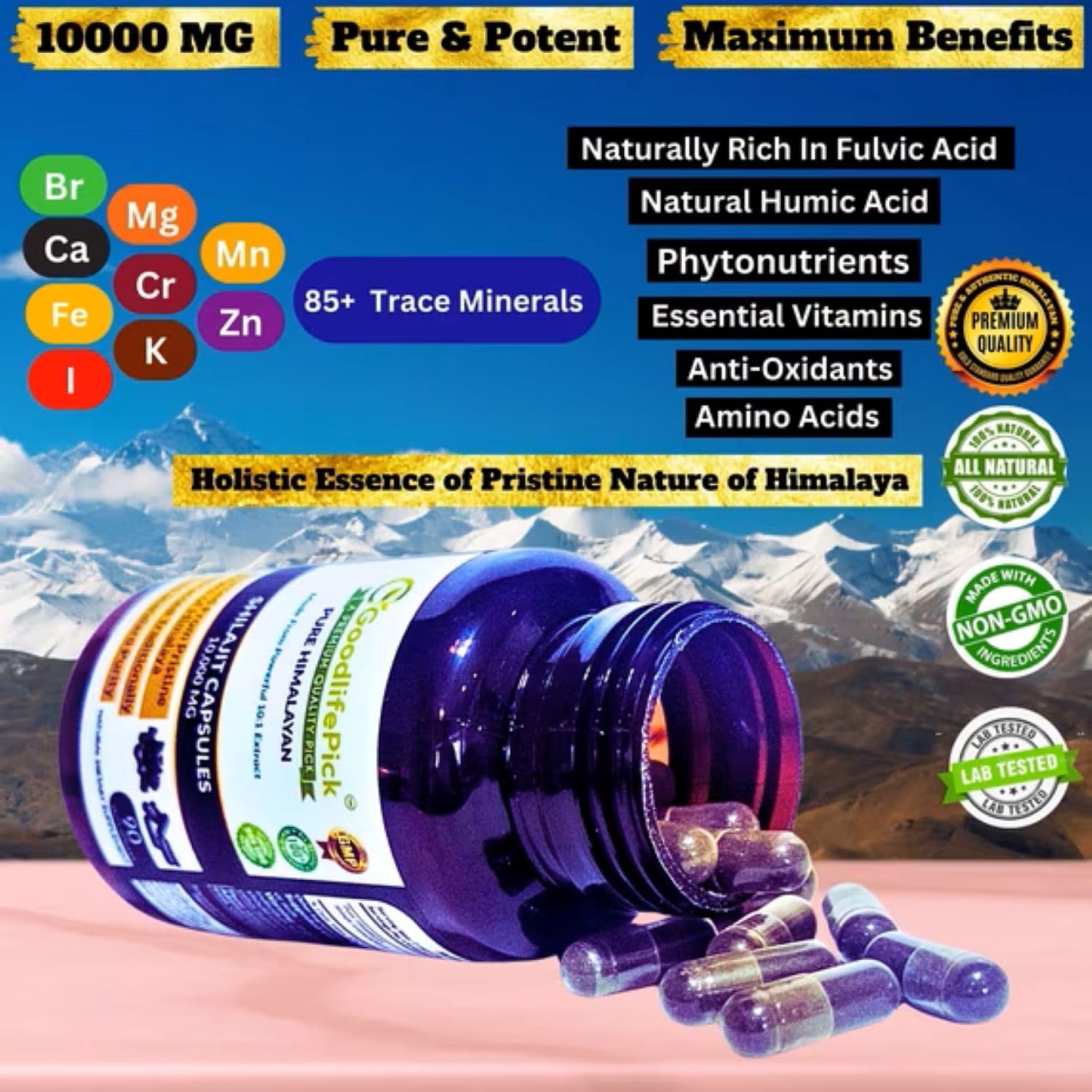 Pure Himalayan Shilajit Capsules.Maximum Strength Natural Shilajit Rich in Trace Mineral & Fulvic Acid.High Altitude Sourcing. Vegan NonGMO 90ct. Extracted Traditionally No Stearate No Rice Flour — Amazon image 3