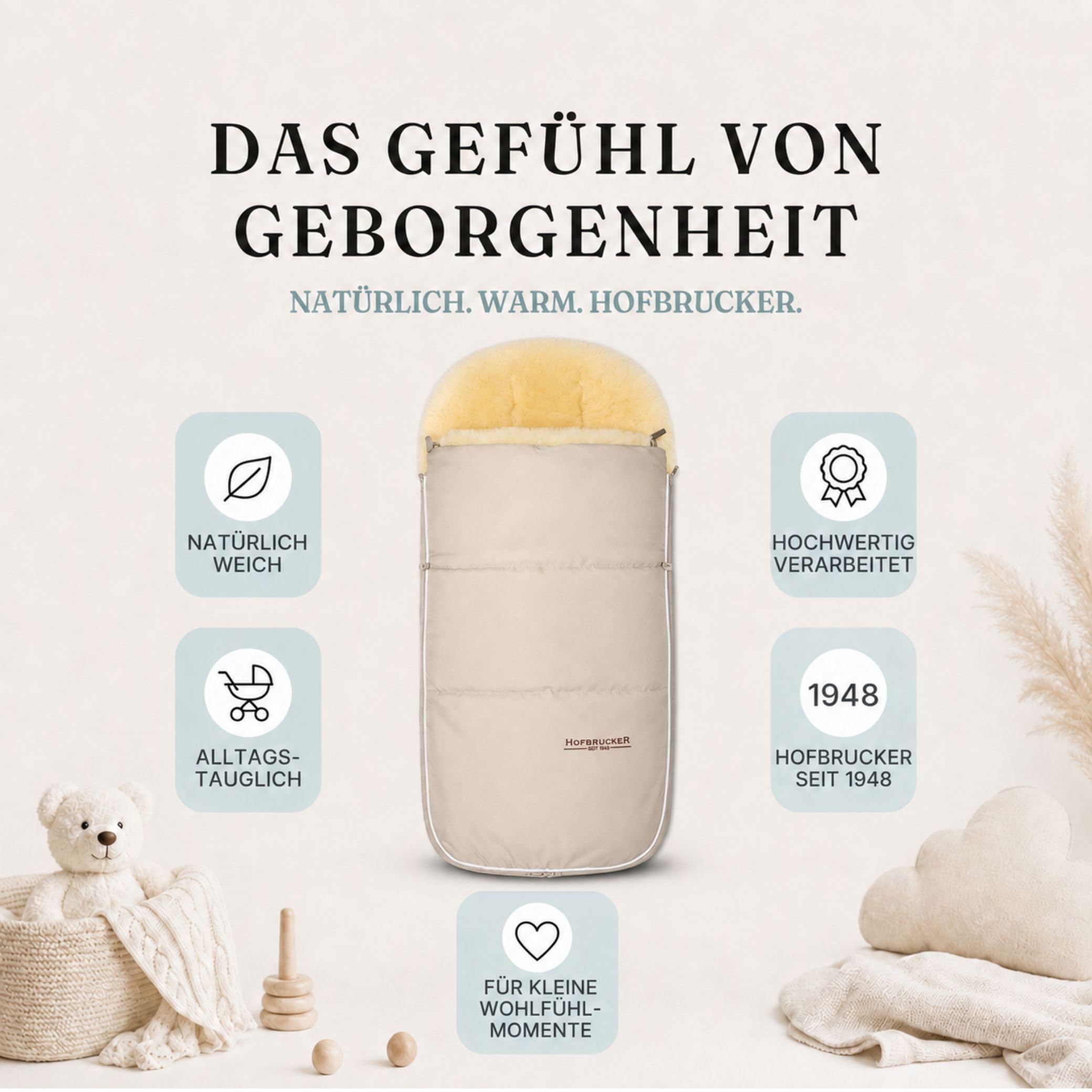Hofbrucker Kinderwagen Fußsack Polaris – Warm & kuschelig, ideal für Babys & Kleinkinder, hochwertiges Lammfell, passend für Joolz, Cybex & Bugaboo Sportsitz, atmungsaktiv und Wind & Wasser abweisend