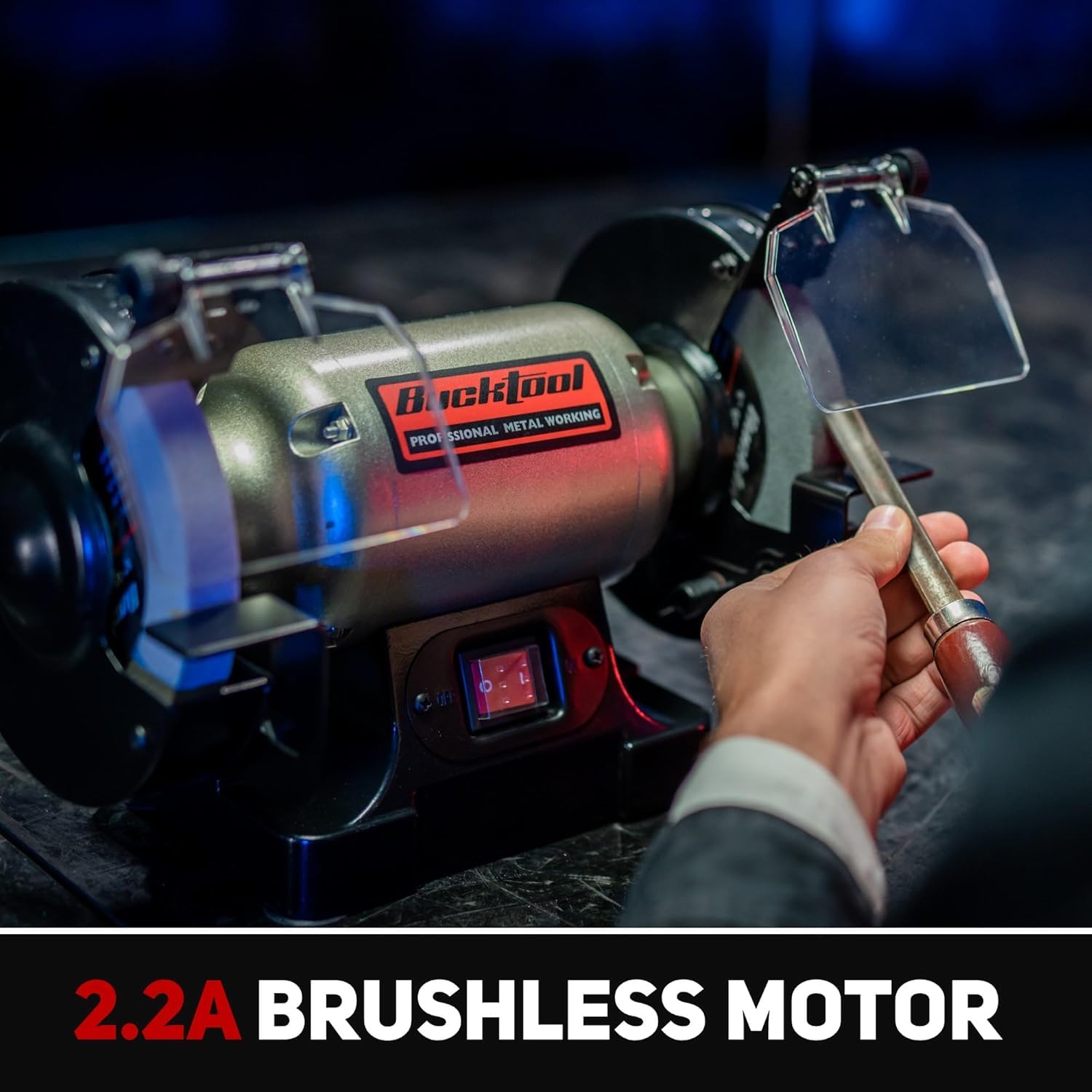 BUCKTOOL 6 13HP Low Speed Bench GrinderHigh Precision Wobble Free Wheels | Table Grinder with 1750RPM60&80 Grit AO WheelEye ShieldSpark Arrestor for ChiselsPlane IronsAxesKnives product thumbnail 7