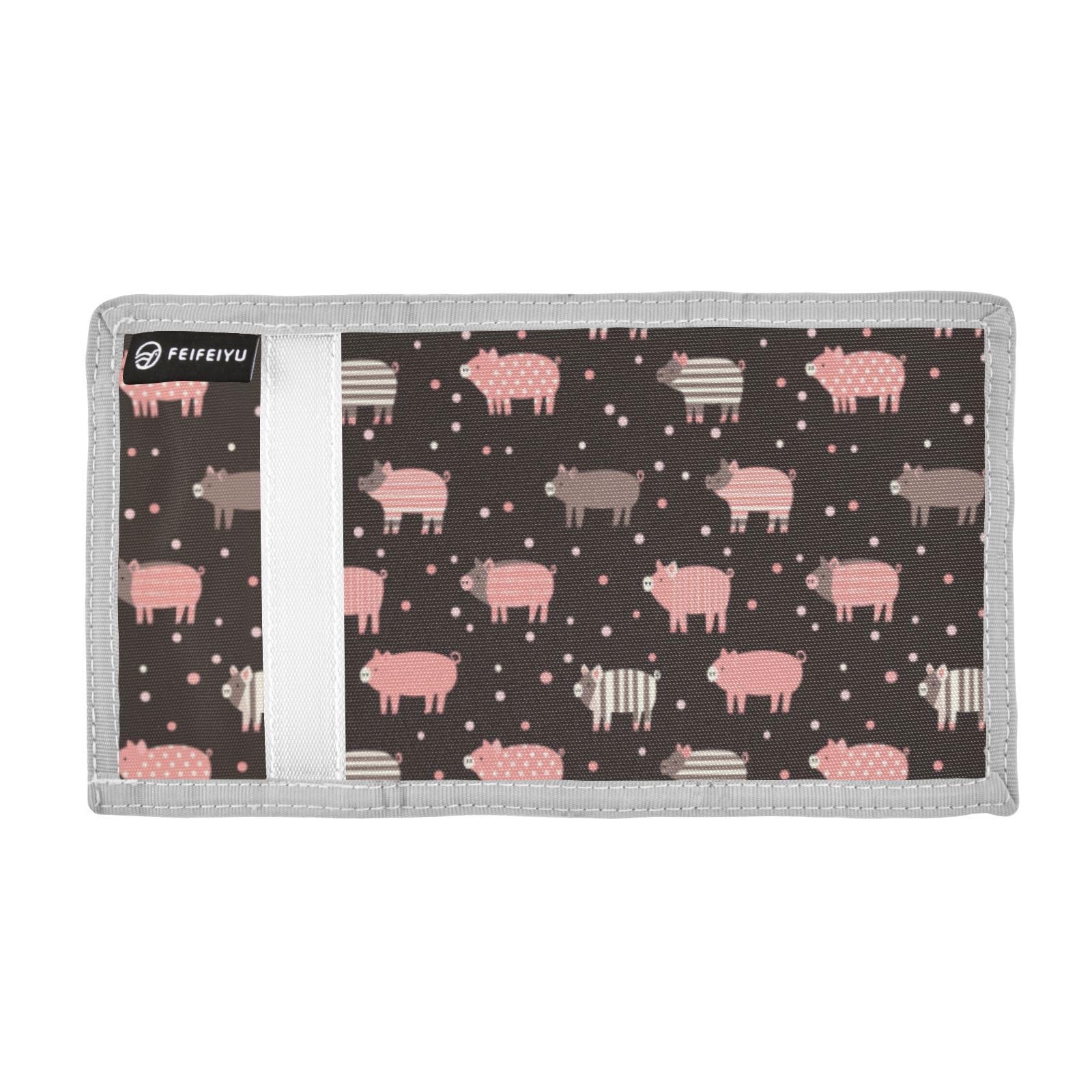 Wusikd Striped Pig Kids Wallet for Boys Girls Pink Brown Toddler Trifold Wallet Novelty Wallet for Teens Women Men
