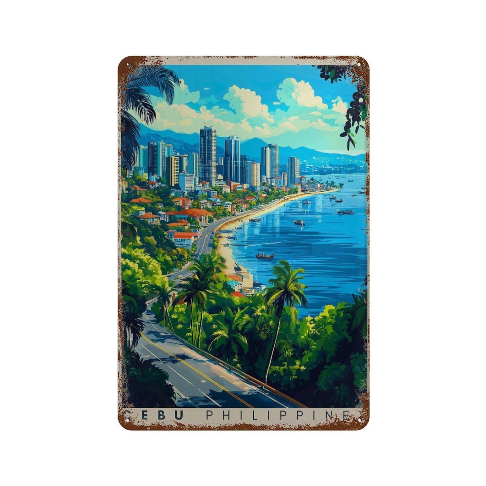 xiaoxiaoshen Cebu City Philippines Travel Tropical Island Wall Decor Art Metal Tin Poster Modern Home Decor Art Home Bar Shop Decorations Vintage Sign 30x20cm
