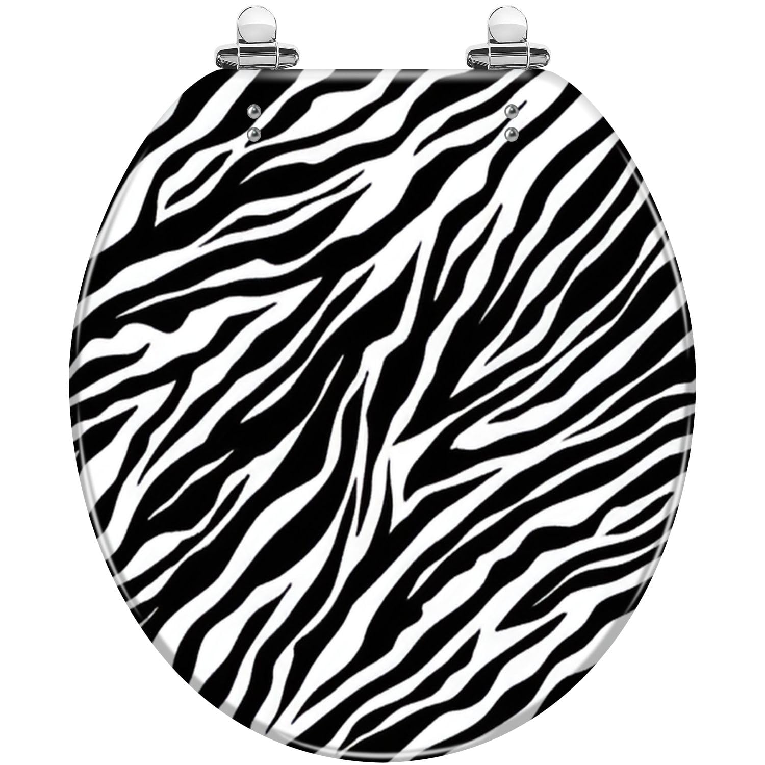 Round Toilet Seat Zebra seamless pattern Black white zebra stripes zoo fabric animal Resin Toilet Seat Slow Quiet Close with Quick-Release Hinges Toilet Seat with Cover Easy to Clean Install