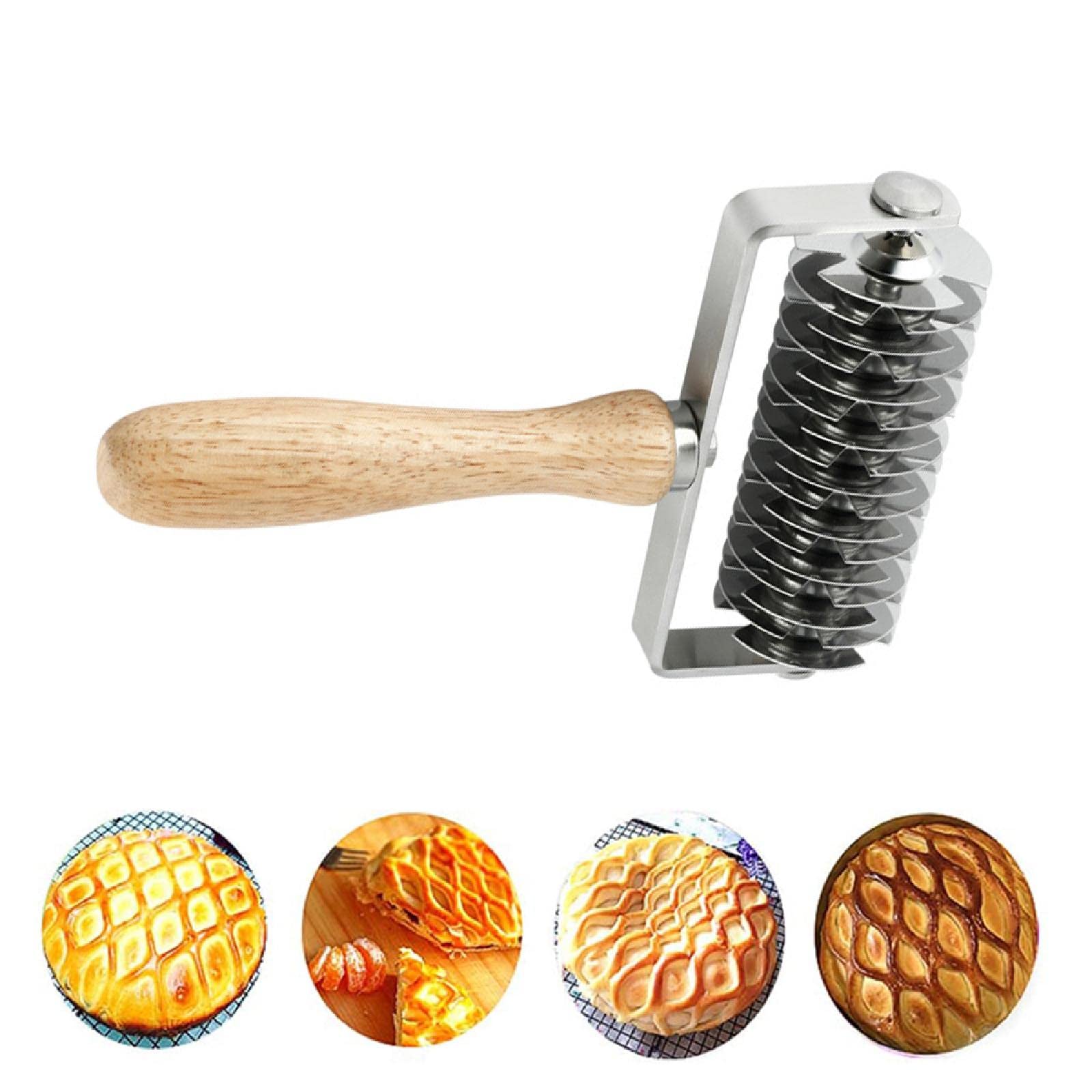 Cortador de masa de rodillo de acero inoxidable, rodillo de celosía para pizza, cortador de rodillo de celosía, mango de madera, herramienta de panadería para pastel herramienta para hornear DIY