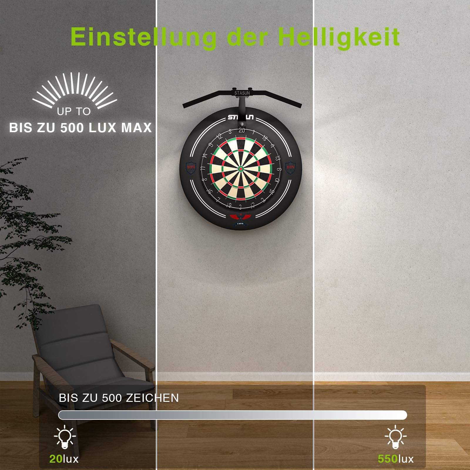 STASUN LED Dartboard Light, faltbares Dartboard Beleuchtungssystem für das gesamte Board, professionelles Dartzubehör mit einstellbarem Winkel und Helligkeit, Keine Seitenblendung