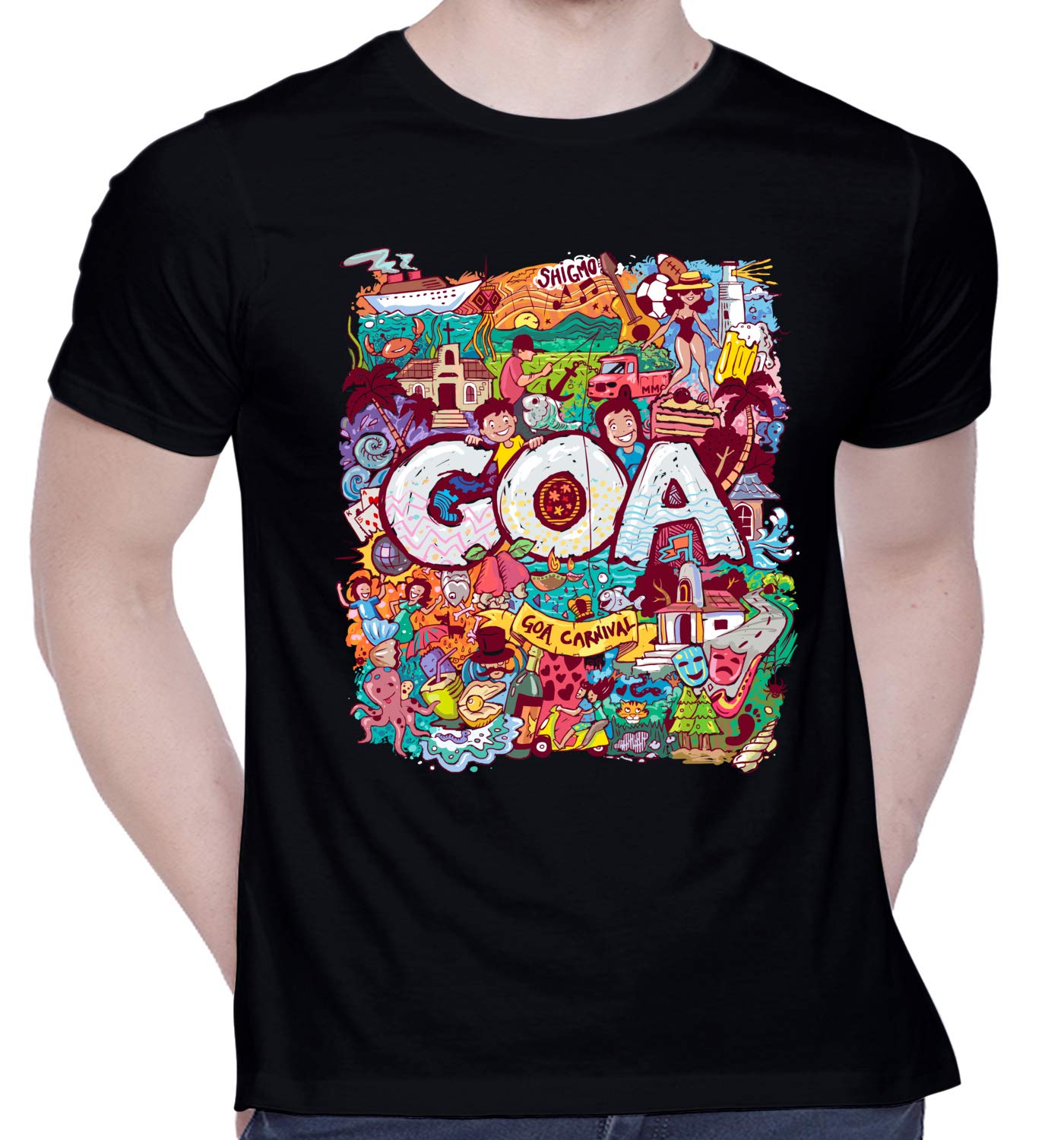 CreativiTGraphic Printed T-Shirt for Unisex Goa Doodle Tshirt | Casual Half Sleeve Round Neck T-Shirt | 100% Cotton | D00064-7
