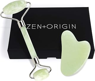 ZENORIGIN Jade Roller & Gua Sha Set - 100% Natural Jade Facial Tools, Boost Circulation, Reduce Wrinkles & Puffiness, Travel Pouch & Gift Box