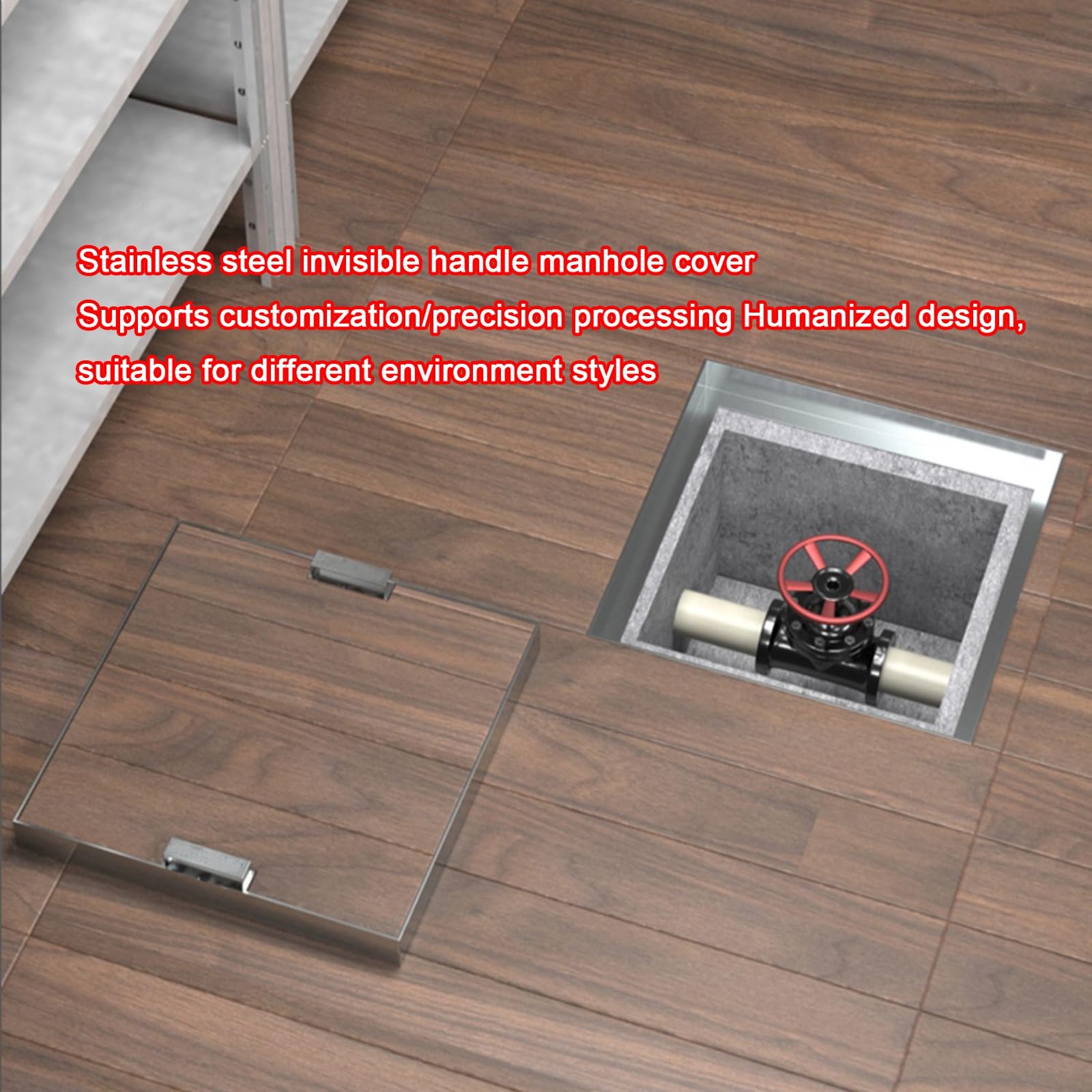 Chiusino E Telaio Invisibili in Acciaio Inox ，Chiusino Con Maniglia Nascosta，coperchio per fossa settica quadrata incassata，Chiusini Invisibili per vialetti d'accesso(A,60*60cm/23.6*23.6in)