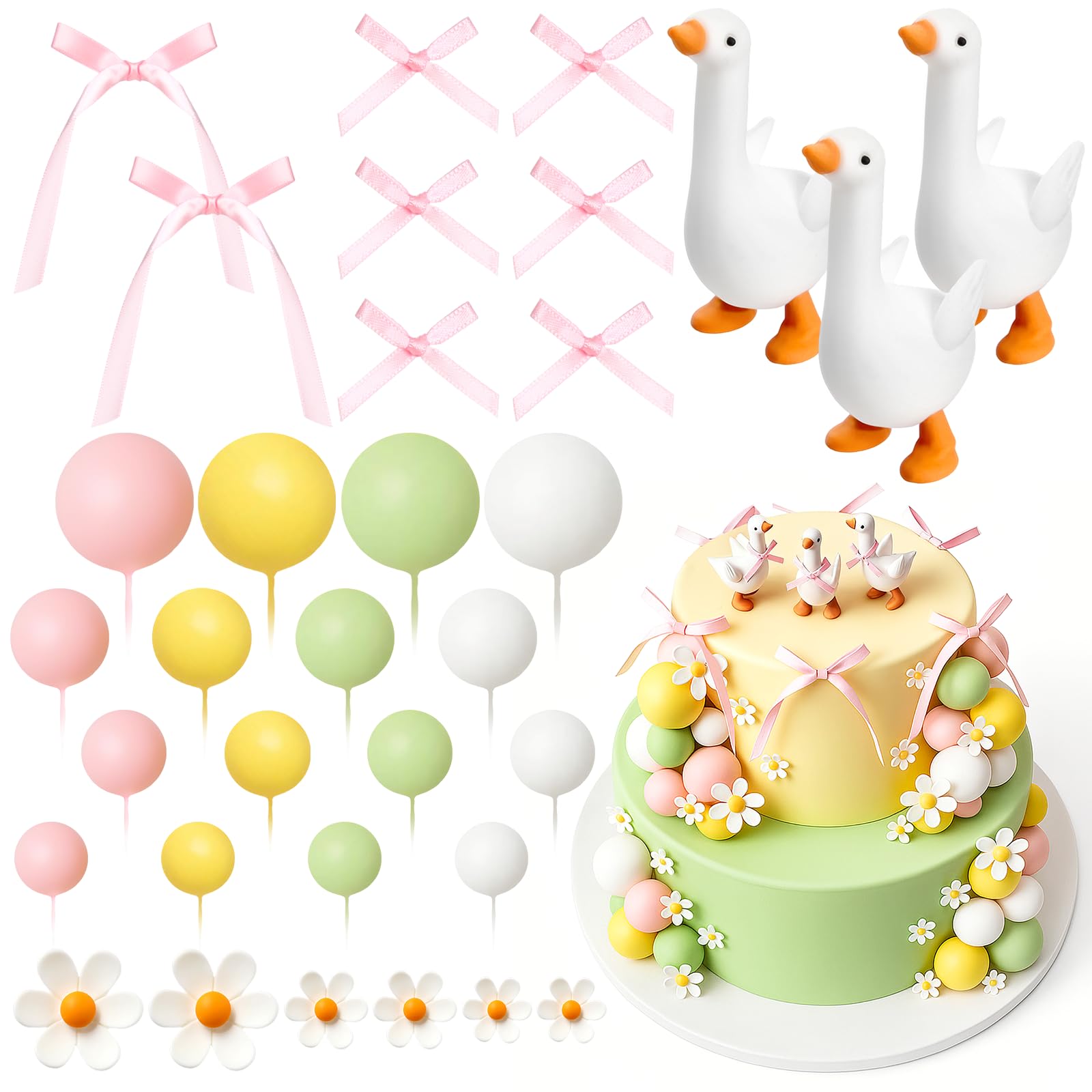 Bucherry 37 Pcs One Silly Goose Cake Topper One Silly Goose Birthday Decor 1st Birthday Toppers for Baby Shower Boys Girls First Bday Party Cake Decorations
