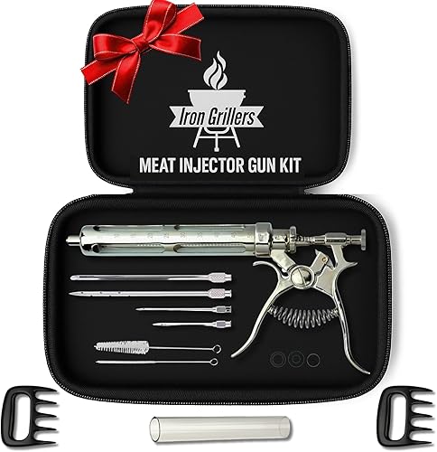 Kit profesional de pistola de adobo de inyector de carne para ahumar y asar pechuga tierna, pavo, barbacoa, gran capacidad de 2 onzas con funda