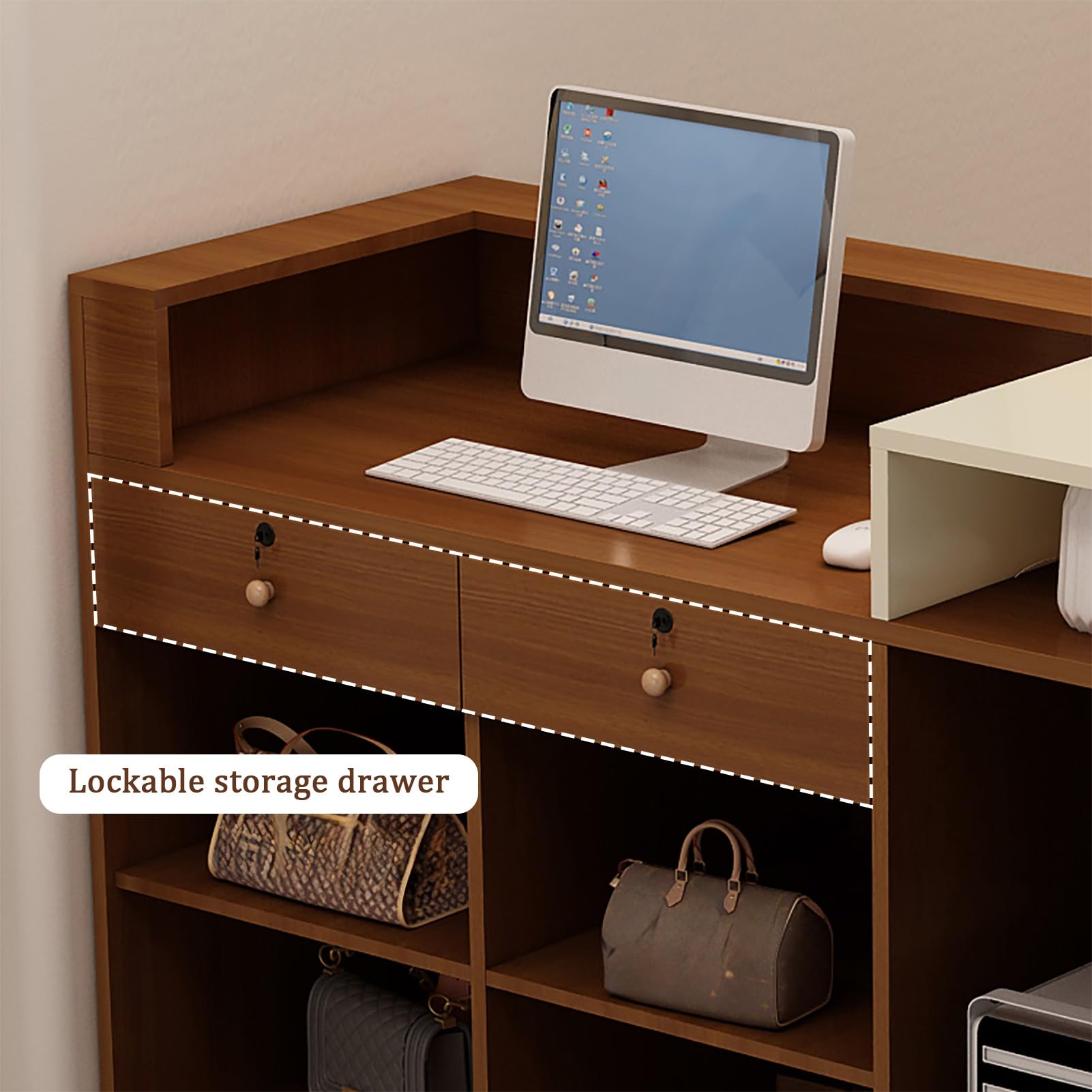 Elegante scrivania moderna con cassetto chiudibile a chiave, soluzione di archiviazione per ufficio, 100 x 50 x 100 cm, per aziende e uffici domestici
