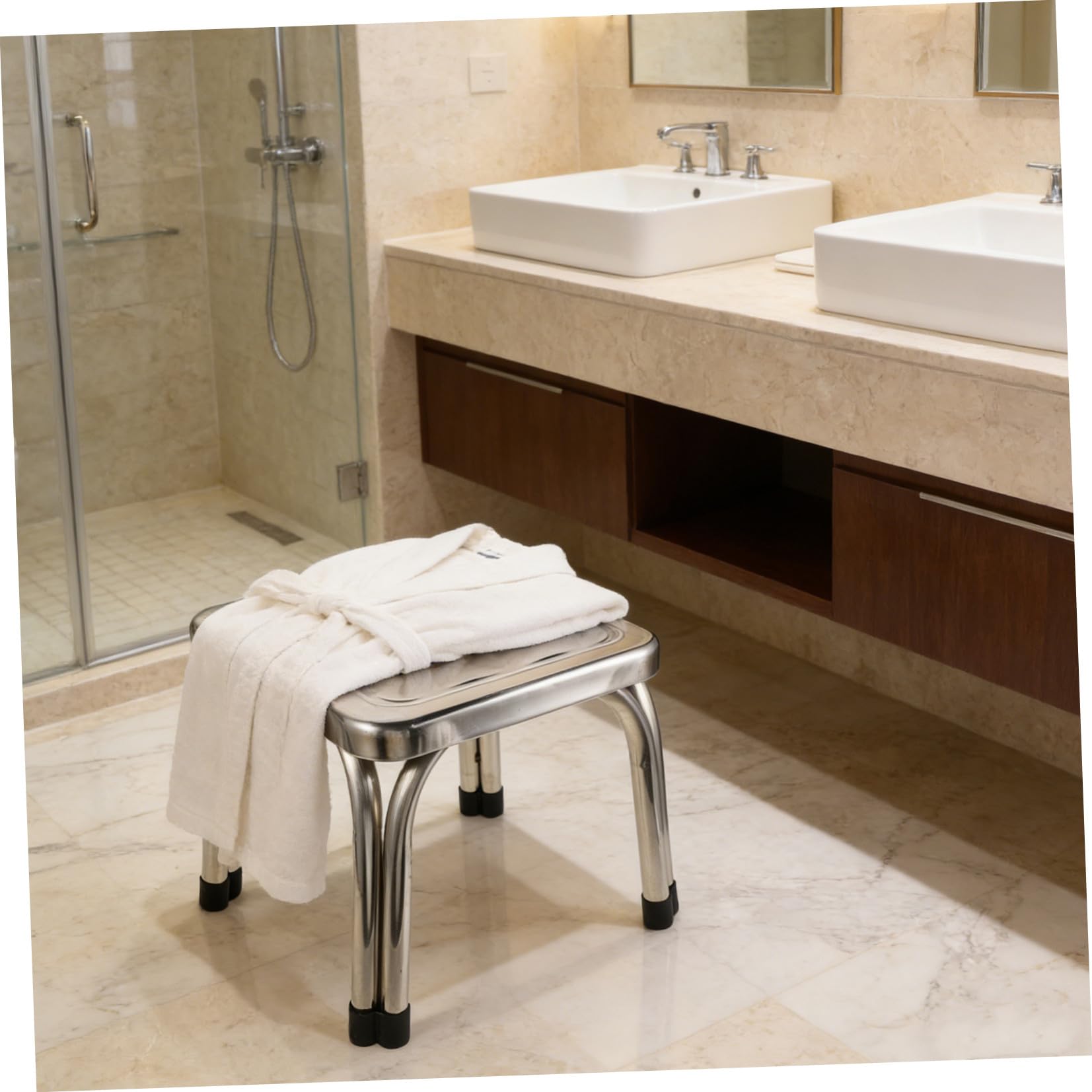 Ipetboom Taburete de Baño de Acero Inoxidable Resistente y Antideslizante, Banco Compacto para Ducha Alta Estabilidad, Adecuado para Adultos y Personas Mayores en Cocina o Balcón