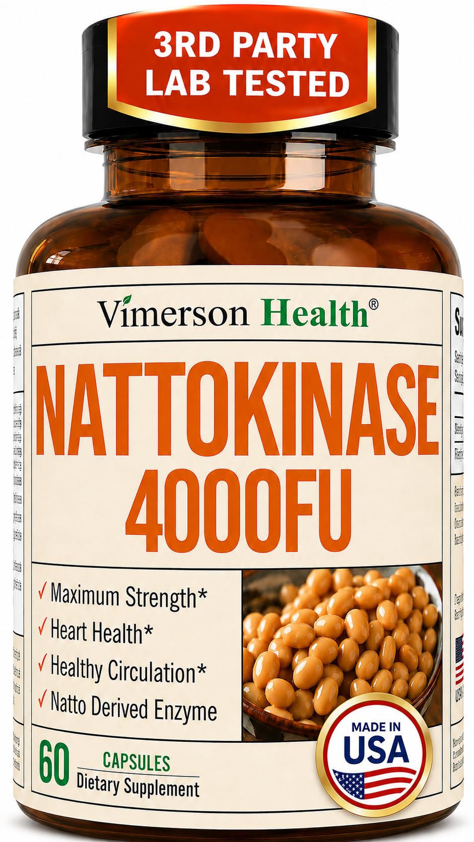 Nattokinase Supplement – Heart Health Supplements w/Nattokinase 4000FU 60ct 60 Count (Pack of 1)