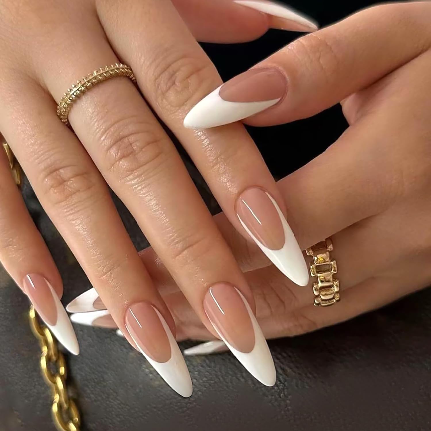 NYK1 Long Press On Nails Almond French Tip