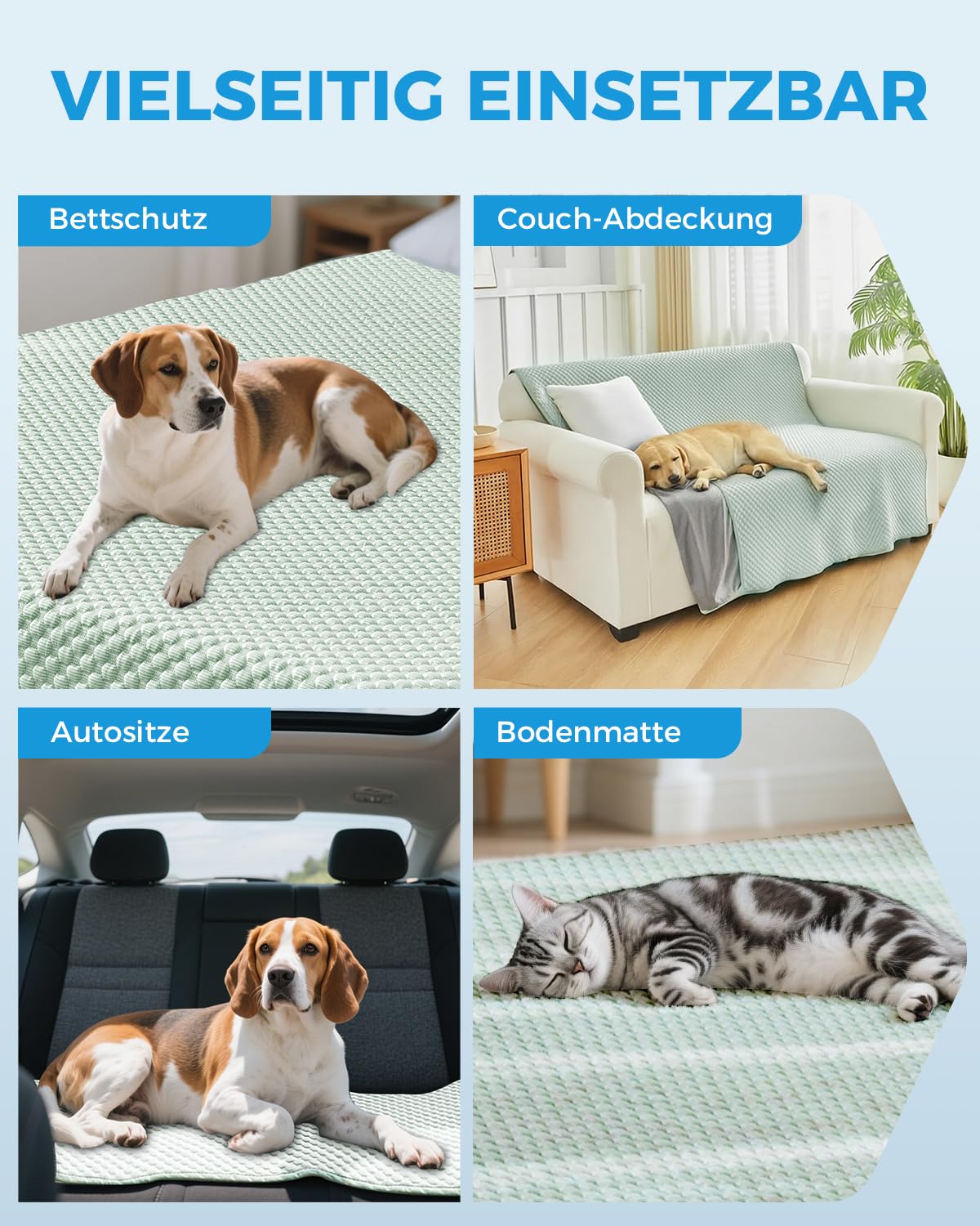 Lekesky kühlmatte Hund Waschbares Hundematte Bett Sommer Haustier Kühlmatte (Hellgrün 260x206CM)