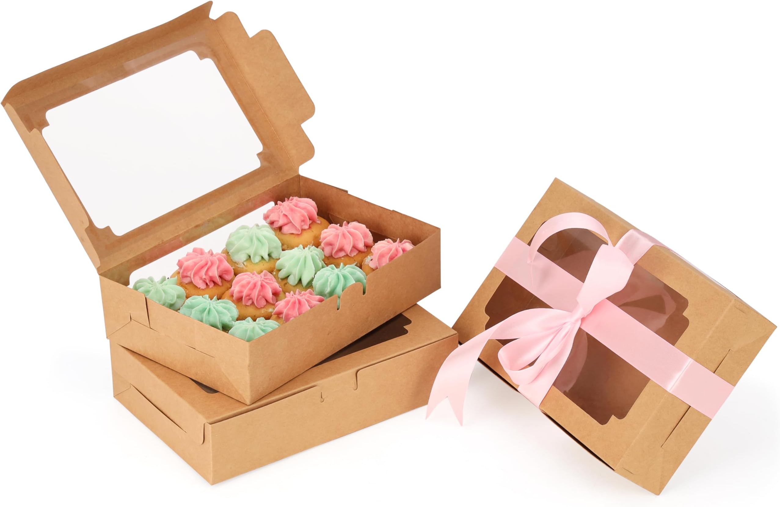 24 Scatole Regalo Kraft Con Finestra - 8x8x3 Cm, Per Gioielli, Dolci, Torte - Foto 2