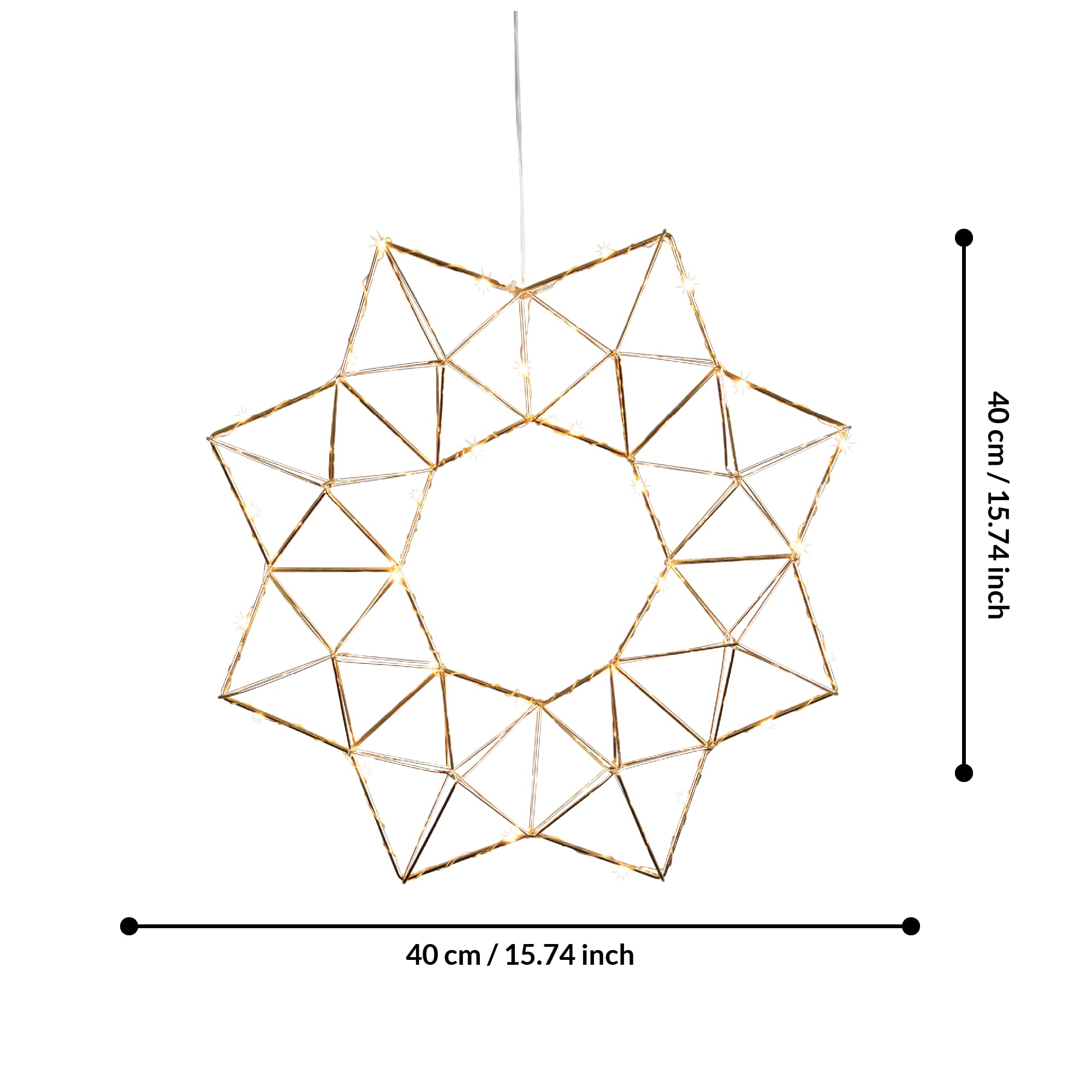 EGLO LED Fenster Lichterkranz Edge Fensterlicht | Weihnachten aus Metall in Messing, Weihnachtskranz Stern mit Kabel, beleuchtete Fensterdeko, warmweiß, Ø 40 cm