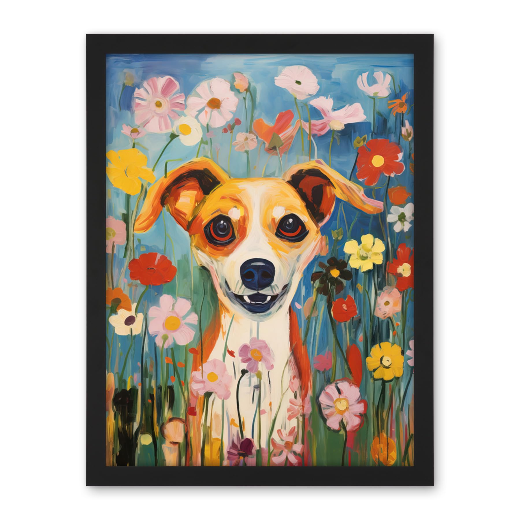Artery8 Chihuahua in the Wildflowers Artwork Colourful Meadow Dog Portrait Artwork Framed Wall Art Print 18X24 Inch
