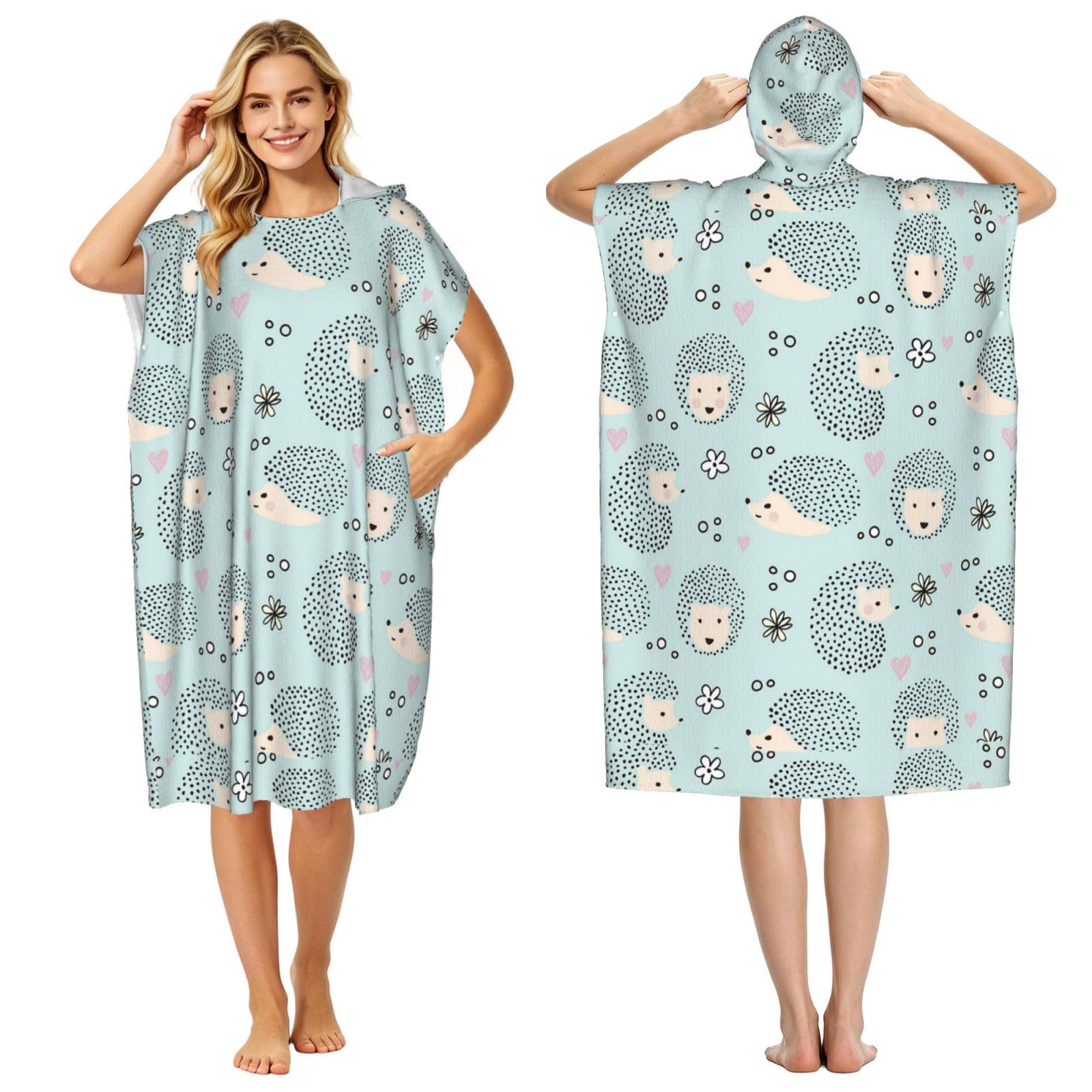 Poadnly Many Hedgehogs, Adult Hooded Beach Towel 90 x 110 cm,Changing Bath Robe, Surf Poncho Towel For Women Men