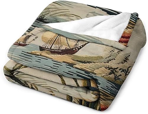 Miniatura 4 de Manta de franela escénica asiática china antigua, manta de lino marrón con pájaros y flores, manta de franela suave y cálida para sofá cama, 30 x 40