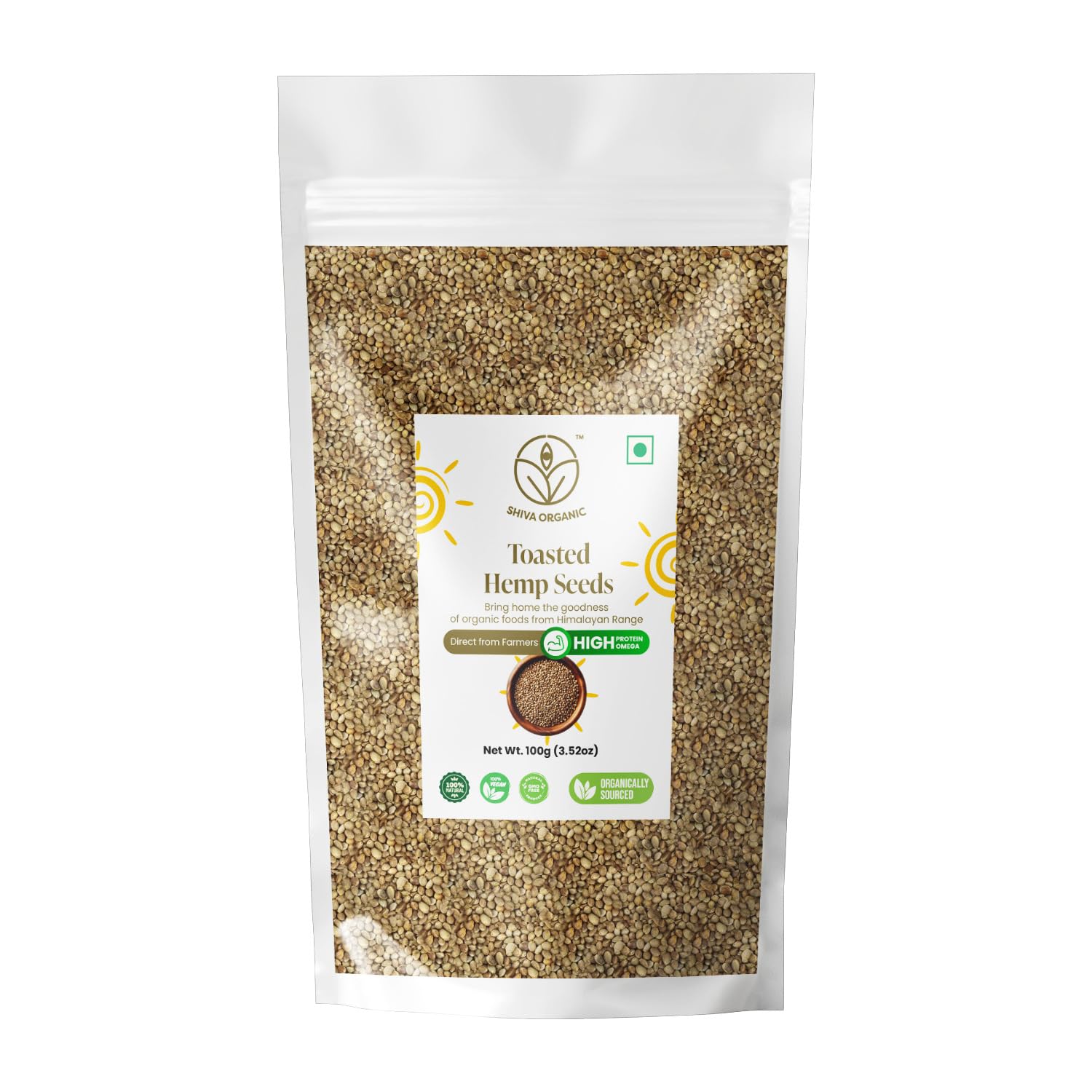 Shiva Organic Toasted Hemp seeds - 100g | 10g Protein per Serving | 10g Omegas 3 & 6 per Serving-image-36