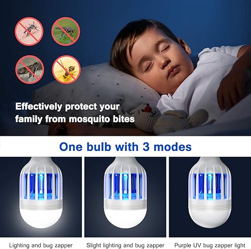 Miniatura 3 de Bulbo matamoscas 2 en 1, lámpara mata mosquitos electrónico LED mata insectos y moscas, luz de porche para entrada, puerta, pasillo, balcón y patio