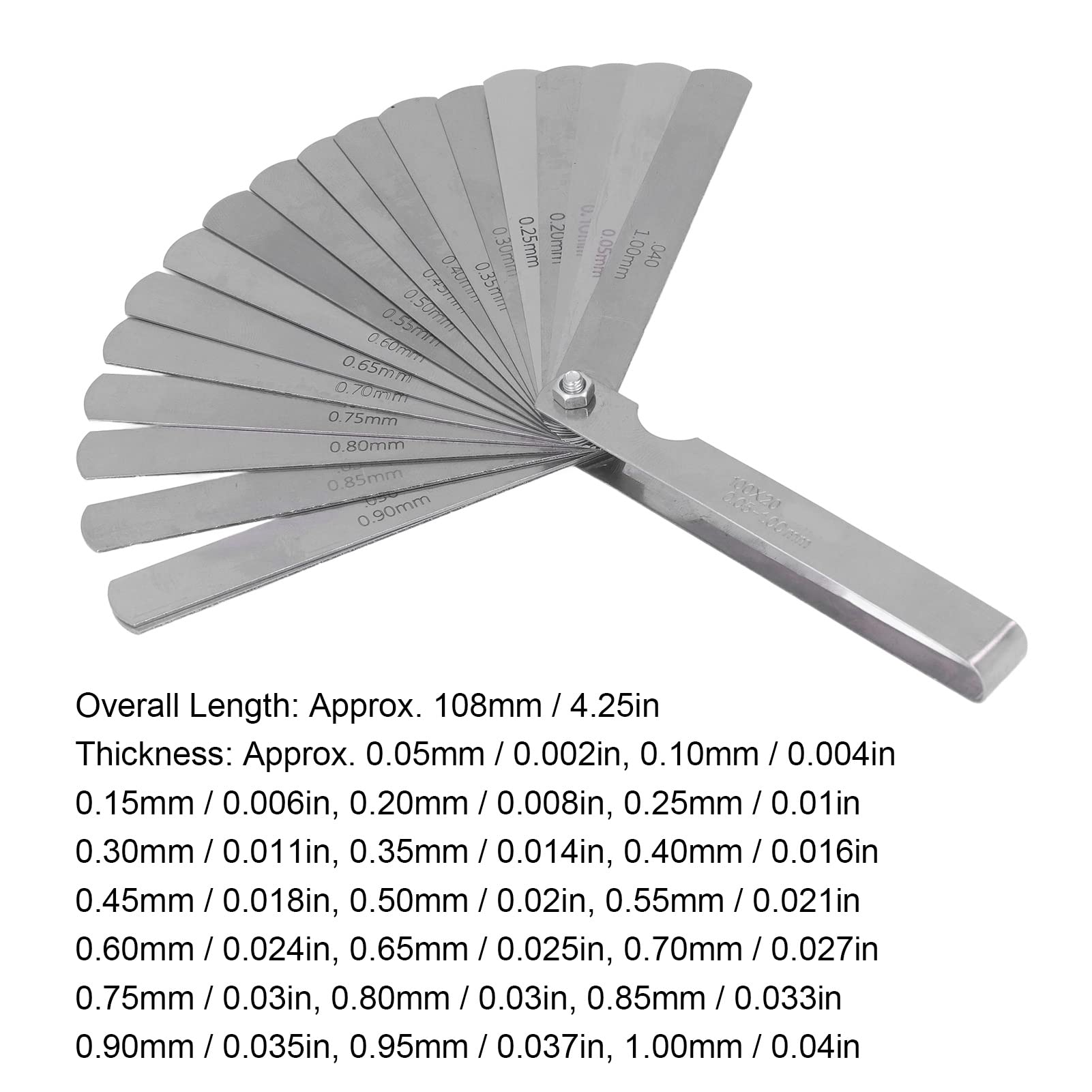 NDNCZDHC Feeler Gauge, 20 Blades Stainless Steel Feeler Gauge 0.05?1mm Gaps Measuring Tool