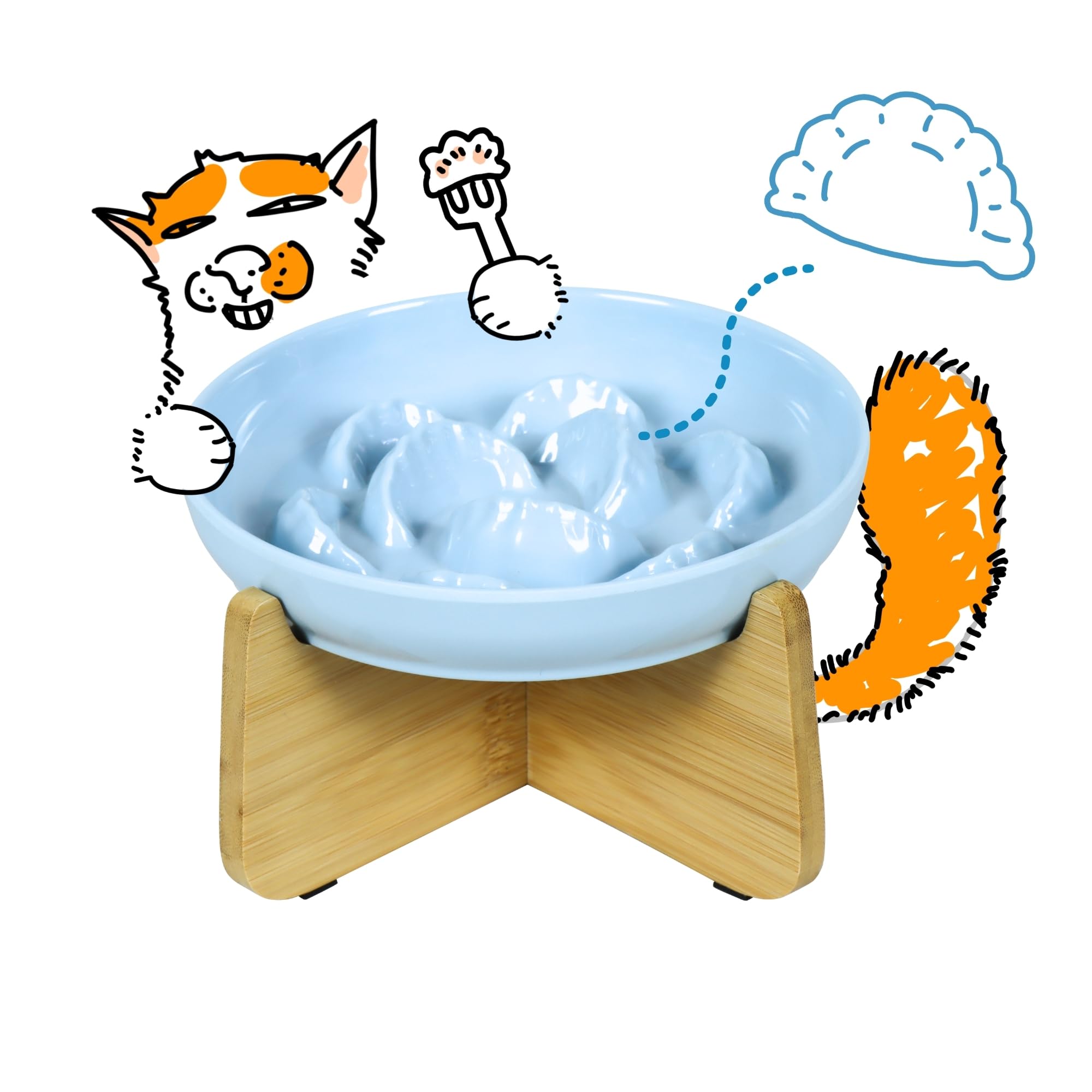 Slow Feeder Cat Bowl with Stand - Unbreakable Elevated Slow Feeder Bowl for Cats - Melamine Puzzle Raised Cat Food Bowl - Whisker Friendly & Wet & Dry Food- Dishwasher Safe & Non Slip (Blue