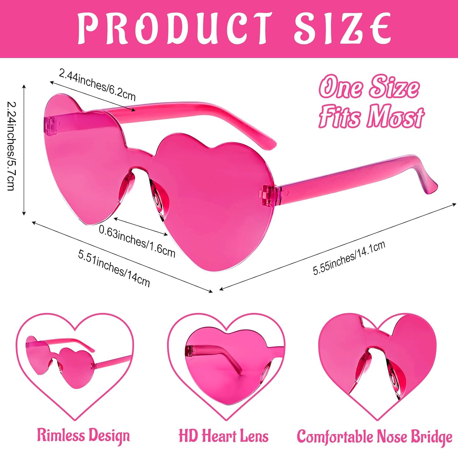 Morcheiong 24 Pack Heart Shaped Sunglasses Frameless Glasses Women Bachelorette Girl Birthday Party Favor Transparent Eyewear - Image 2