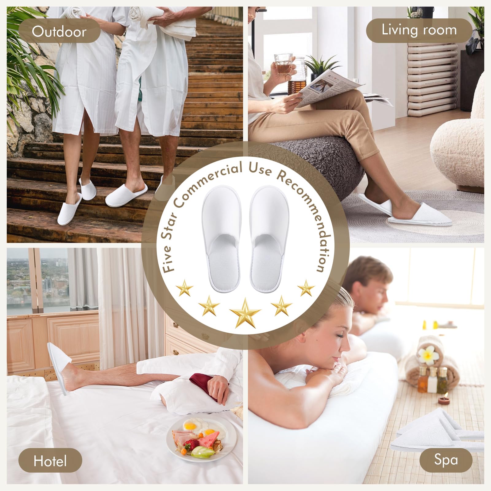 10 Paar Hotel Slippers Weiß Damen Herren, Rutschfeste Einweg Hausschuhe, Einweg Slipper, Gästehausschuhe, geschlossene Zehen, Unisex Frottierslipper Pantoffeln für Hotel Spa und Gäste