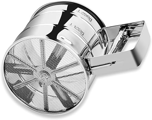 Junreox - Tamiz de harina, tamiz de acero inoxidable de alta calidad para hornear, tamiz de harina de malla fina para hornear, tamiz de manivela con