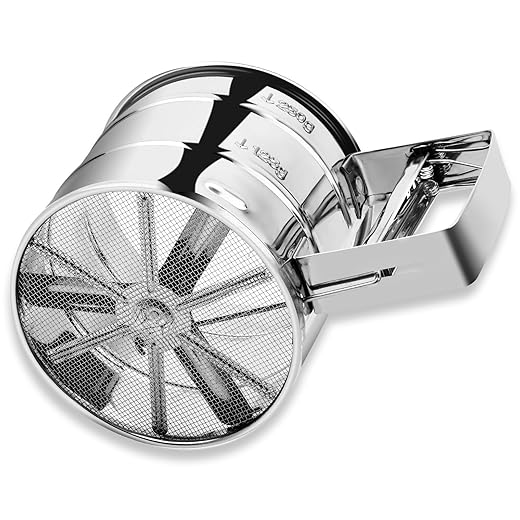 Flour Sifter, Junreox Premium Stainless Steel Sifter for Baking, Fine Mesh Flour Sifter for Baking, One Hand Press Crank Sifter for Powdered Sugar, Flour Sieve Shaker Duster for Baking Cakes Kitchen