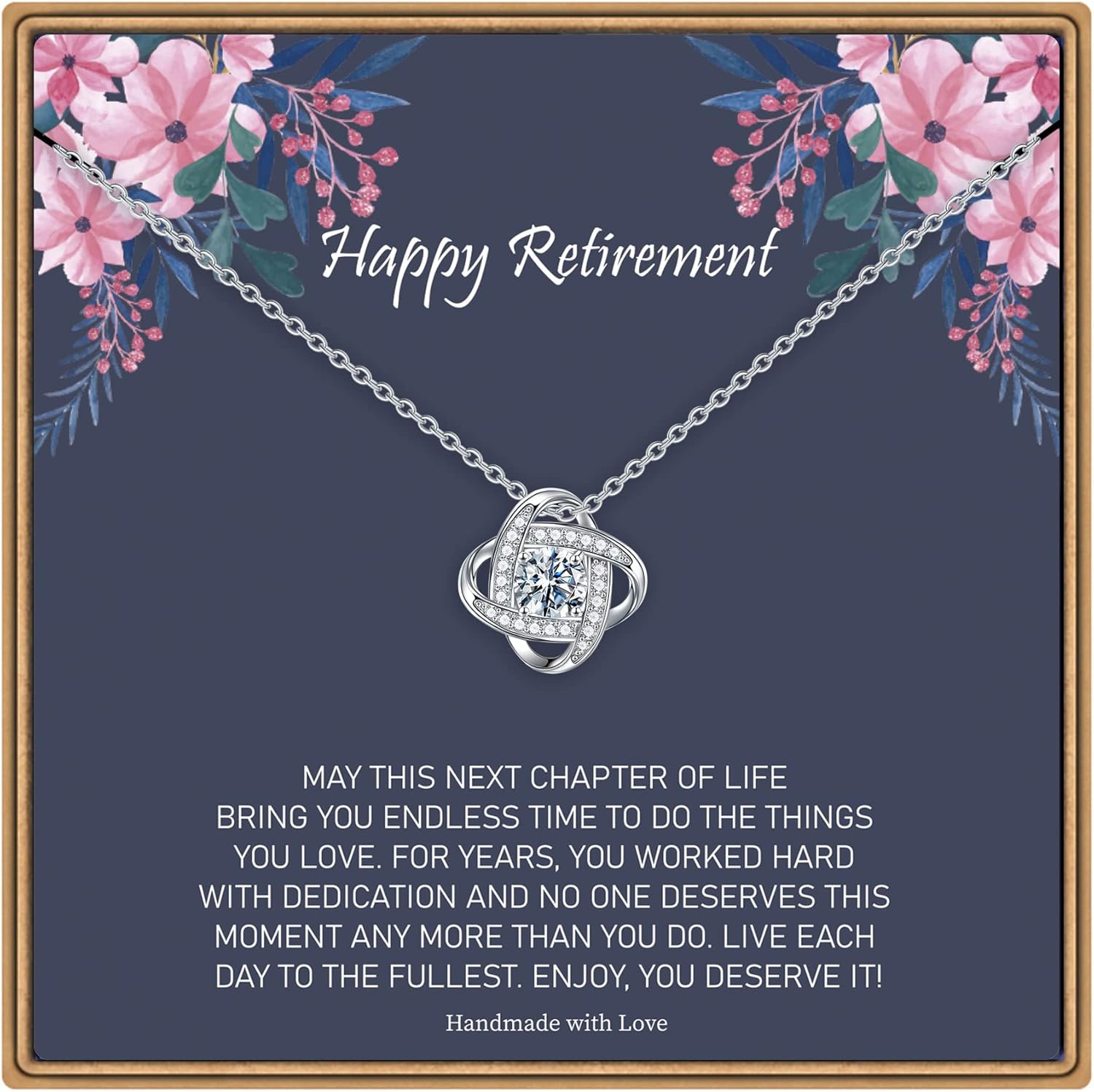 Elegant Retirement Necklace, 14K White Gold Plated Cubic Zirconia Love Knot Pendant for Women, Mothers, Friends, Teachers, Nurses, Coworkers