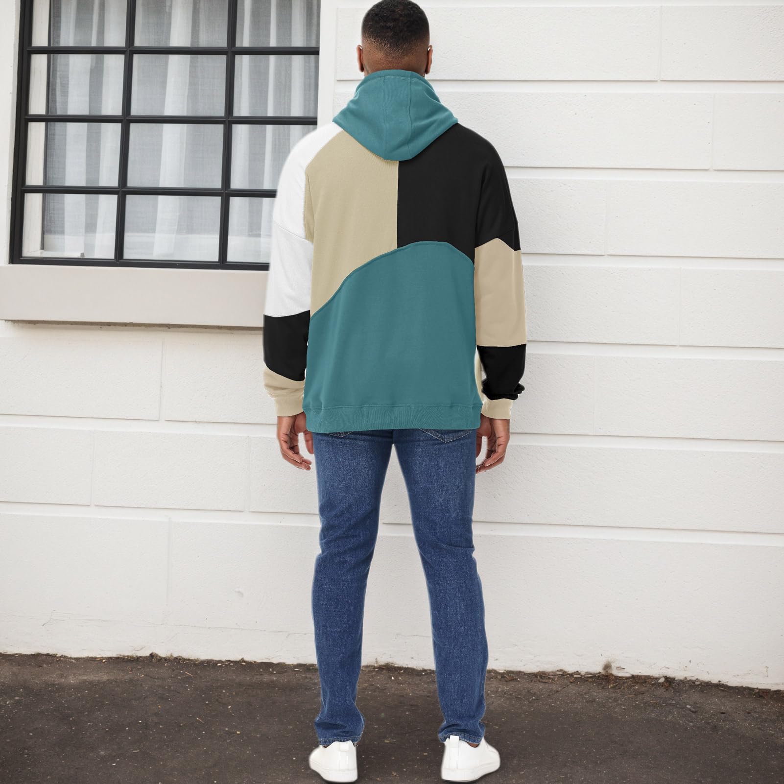 Herren Bunt Hoodie Baumwolle Kapuzenpullover mit Taschen Hoody | Kapuzenpulli Streetwear Casual Farbblock Sweatshirt Urban Pullover Herbst Winter